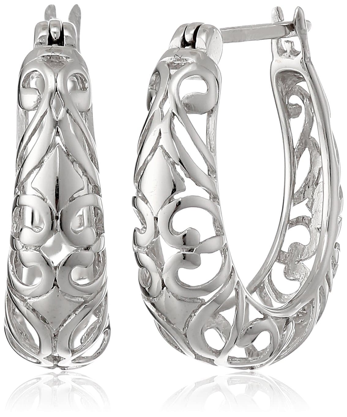 Amazon Collection Open Filigree Swirl Hoop Earrings in Sterling Silver