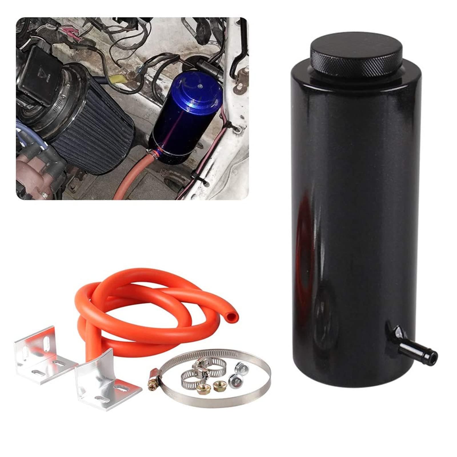 RYANSTAR occ018-BK 800ml Racing Radiator Coolant Overflow Billet Aluminum Oil Catch Tank Round Oil Catch Can Black
