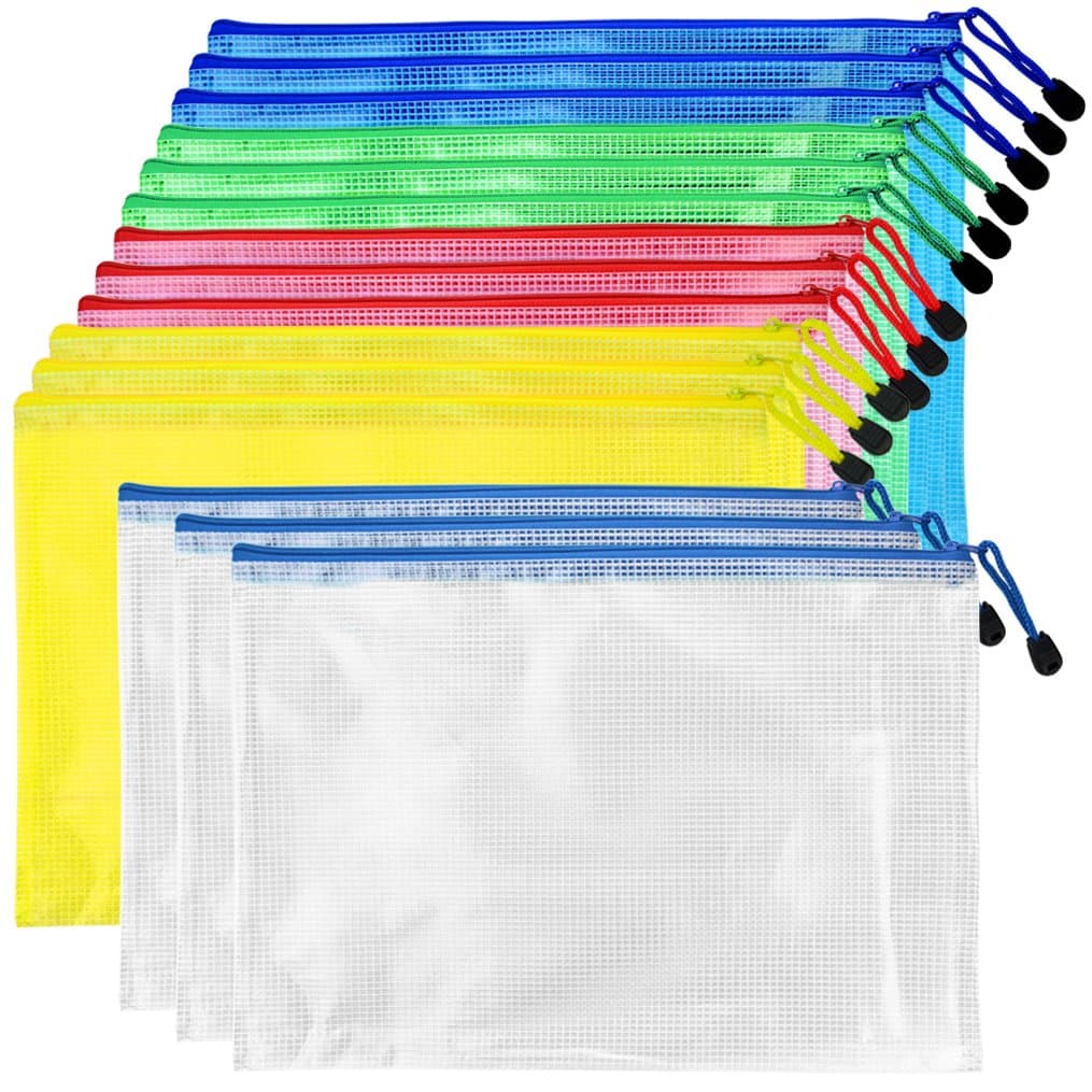 Bantoye 25 Pieces A4 Zipper File Bags, Zippered Waterproof PVC Pouch Plastic Zip Document Filing Folder 5 Colors