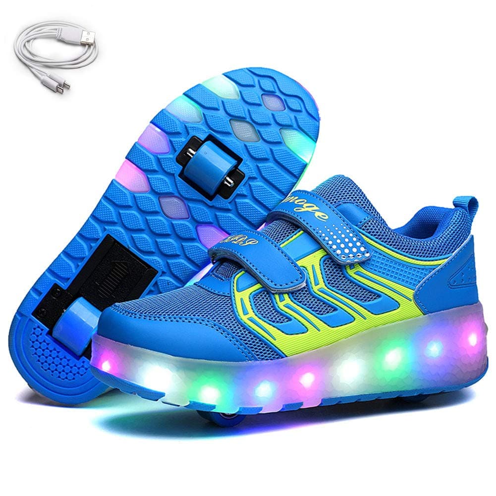 Ehauuo Kids Two Wheels Shoes with Lights Rechargeable Roller Skates Shoes Retractable Wheels Shoes LED Flashing Sneakers for Unisex Girls Boys Beginners Gift