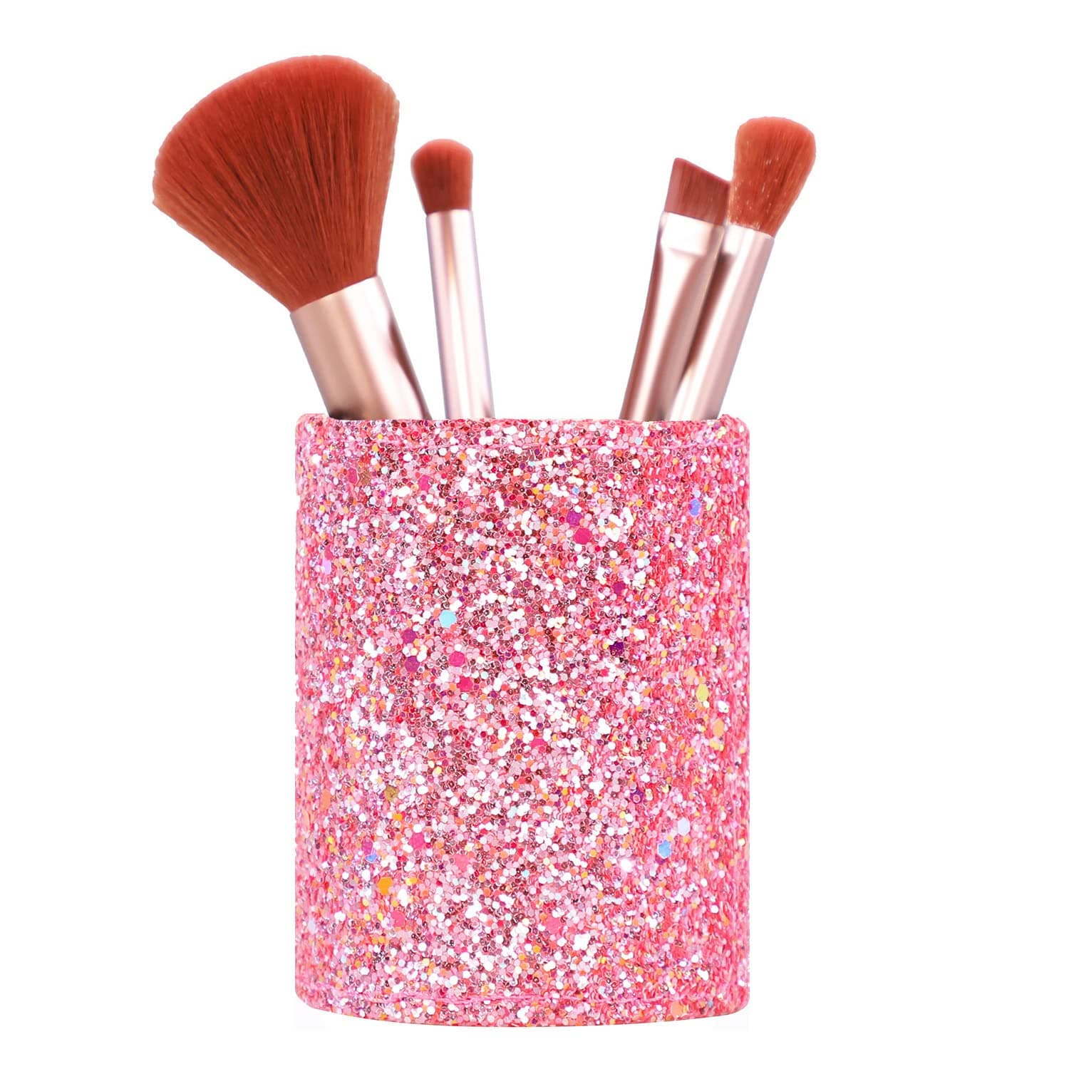 Wlz Bling Sequins Makeup Brush Holder, Cute Glitter Vanity Decor Organizer, Cosmetic Brushes Comb Pen Storage Holders Cup (Pink)