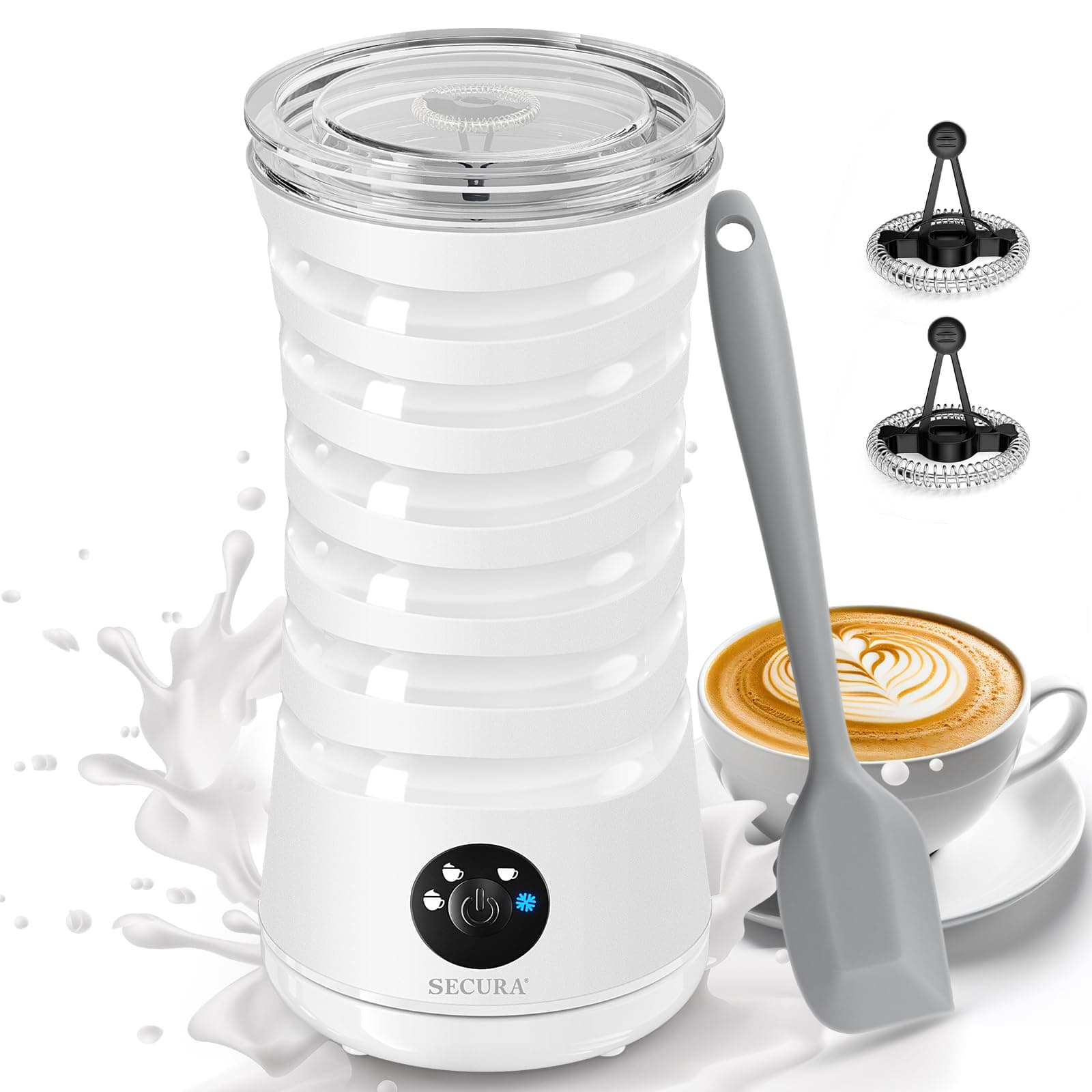 Electric Milk Frother, Automatic Milk Steamer, 4-IN-1 Hot & Cold Foam Maker-8.4oz/240ml Milk Warmer for Latte, Cappuccinos, Macchiato with Silicone Spatula, Silent Operation & Shut-off