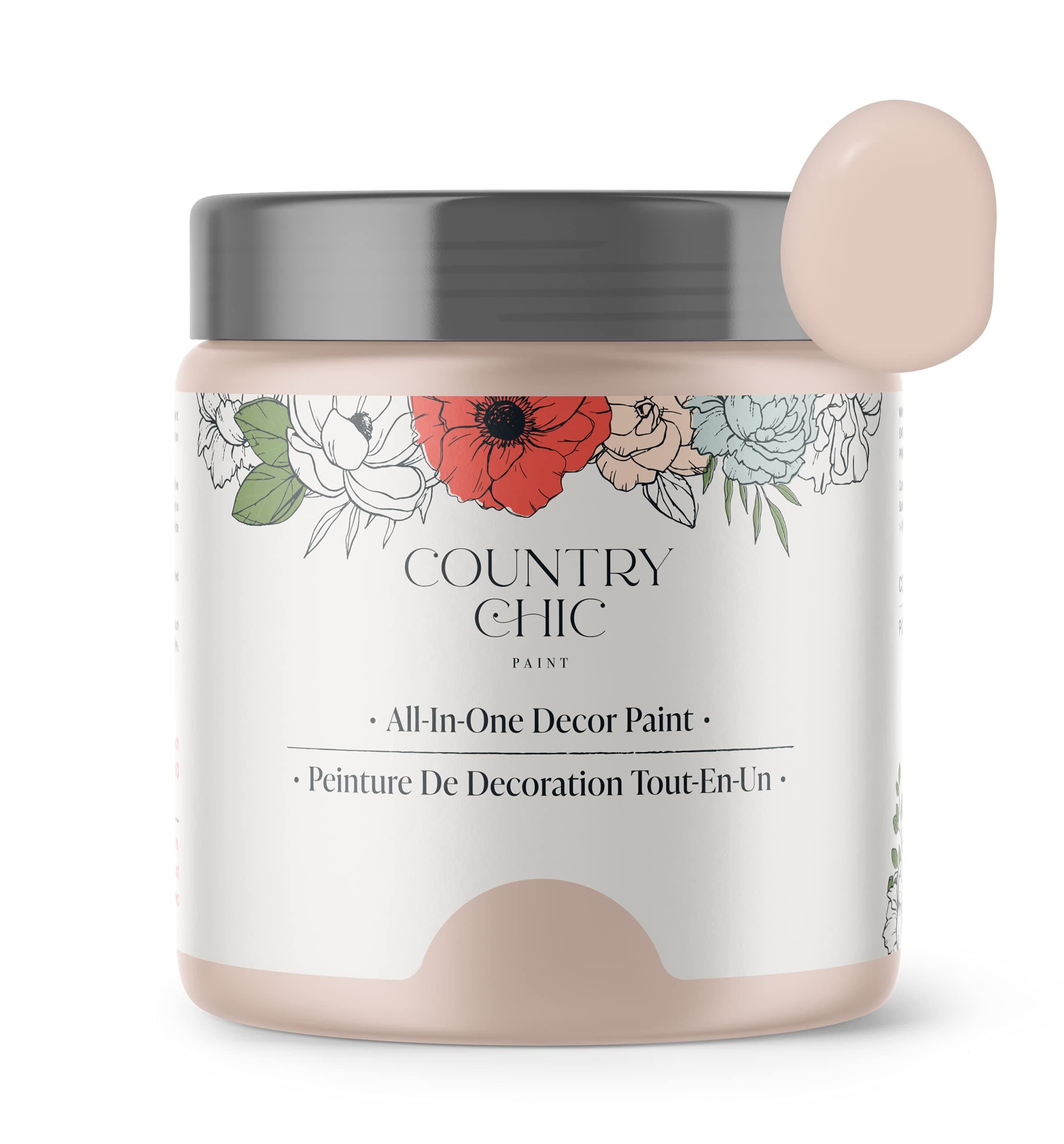 Country Chic All-in-One Chalk Paint for Furniture, Cabinets, Home Decor, Eco-Friendly, Matte Finish, Built-In Primer & Top Coat for Wood, Metal - Ooh La La (Light Pink) - 4 oz (118 ml)