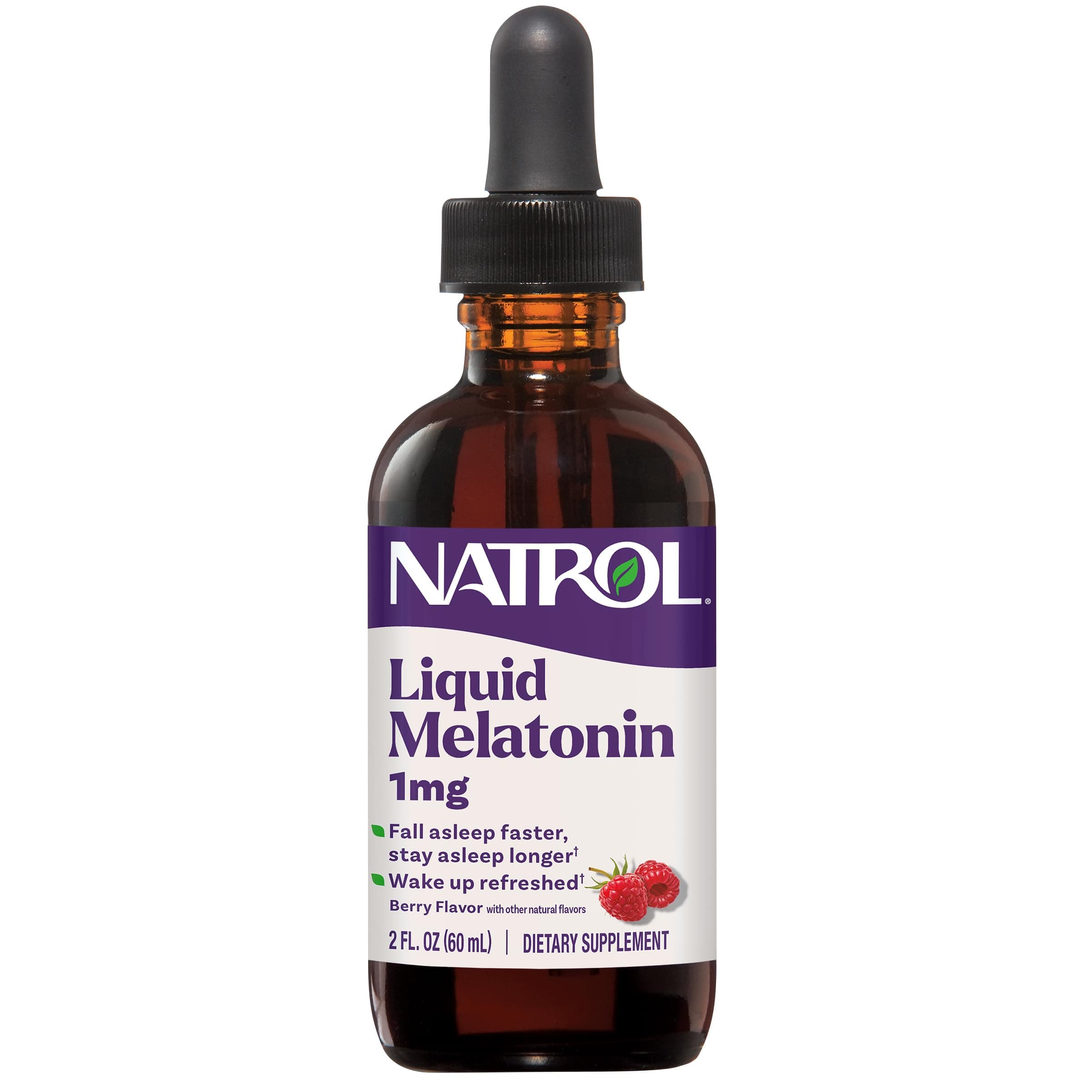 Liquid Melatonin 1 mg, Adult Melatonin Supplement to Fall Asleep Faster and Stay Asleep Longer, Wake Up Refreshed, 2 FL OZ Berry-Flavored Liquid, 15 Servings