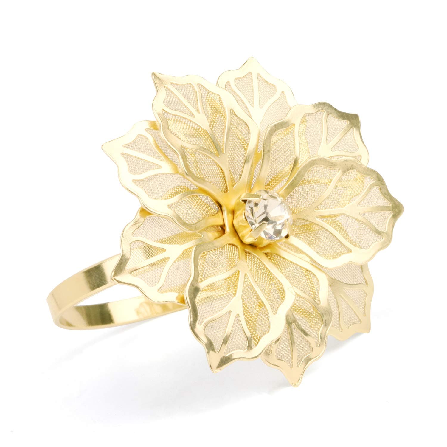 Picowe Set of 12 Alloy Napkin Rings with Hollow Out Flower Napkin Ring Holders for Wedding Party Holiday Banquet Christmas Dinner Delicate Serviette Buckles Decor Favor (Gold)