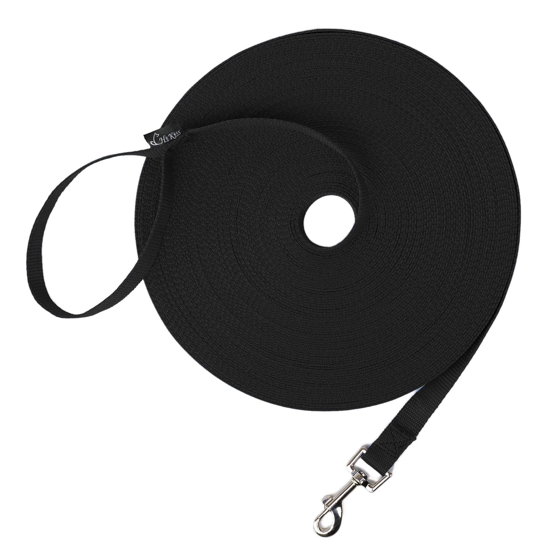 Hi Kiss Dog/Puppy Obedience Recall Training Agility Lead/ Leash - 15ft 20ft 30ft 50ft 100ft - Great for Play, Camping, or Backyard - Black