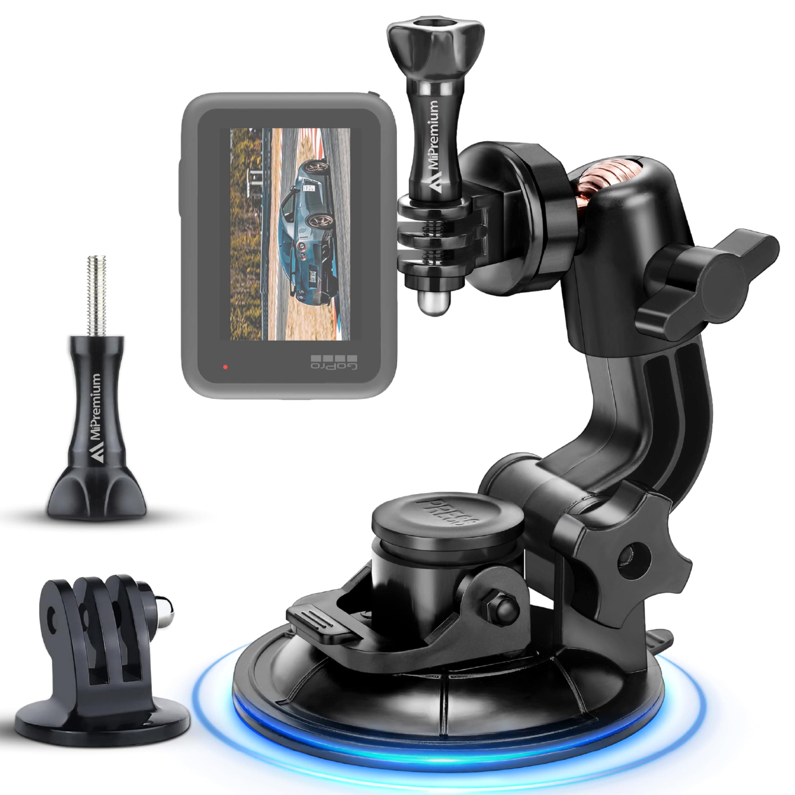 MiPremium Car Suction Cup Mount for GoPro Hero 9 8 7 6 5 4 3 3+ 2 Session Black Silver XIAOYI 4K SJCAM Yi EKEN Sports Action Camera Dash Cam Holder Perfect for Boats Vehicle Windshield & Window