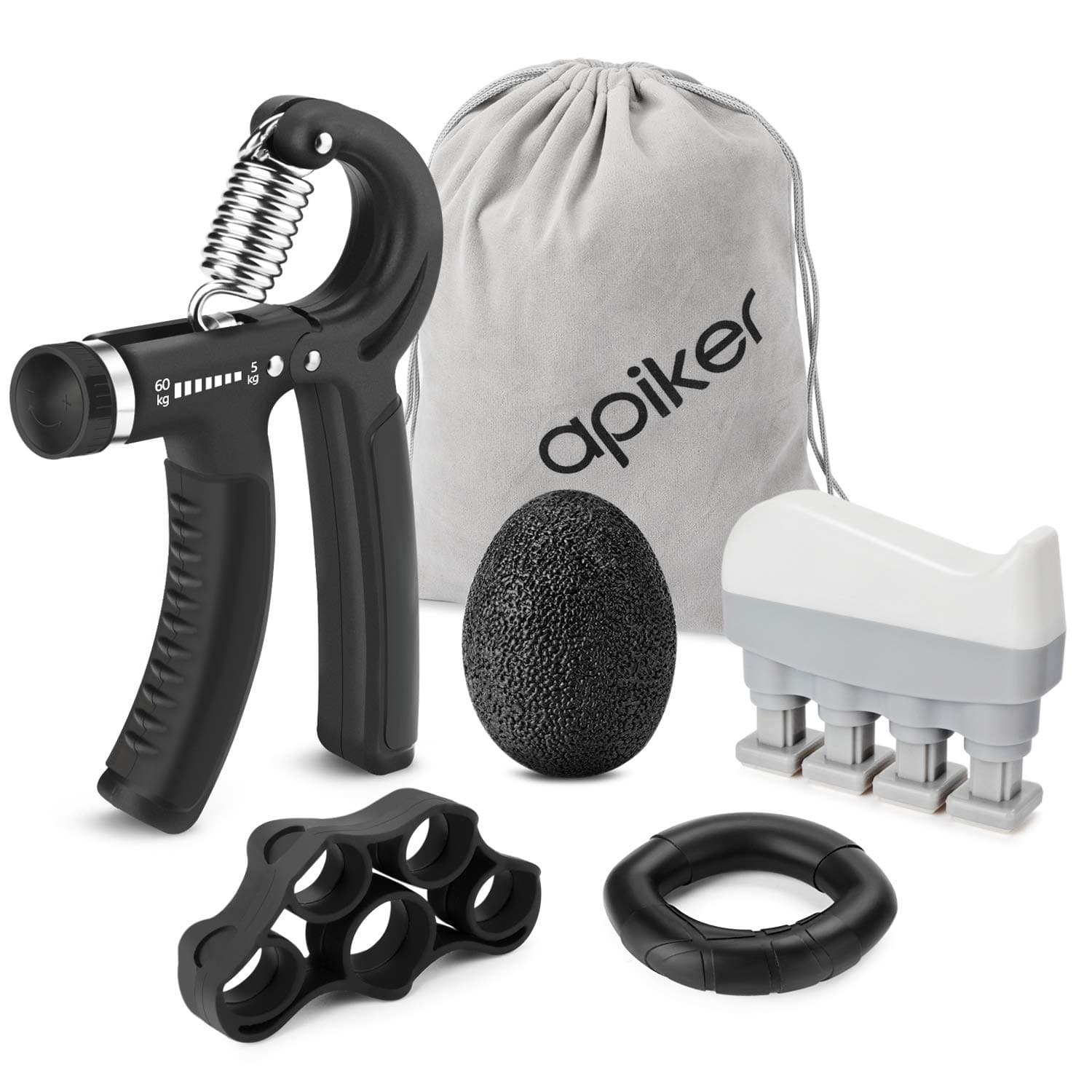 apiker Hand Grip Strengthener Workout Kit, 11-132Lbs Adjustable Forearm Hand Gripper, Hand Squeeze Ball, Finger Stretcher, Finger Strengthener Exerciser for Athletes and Musicians