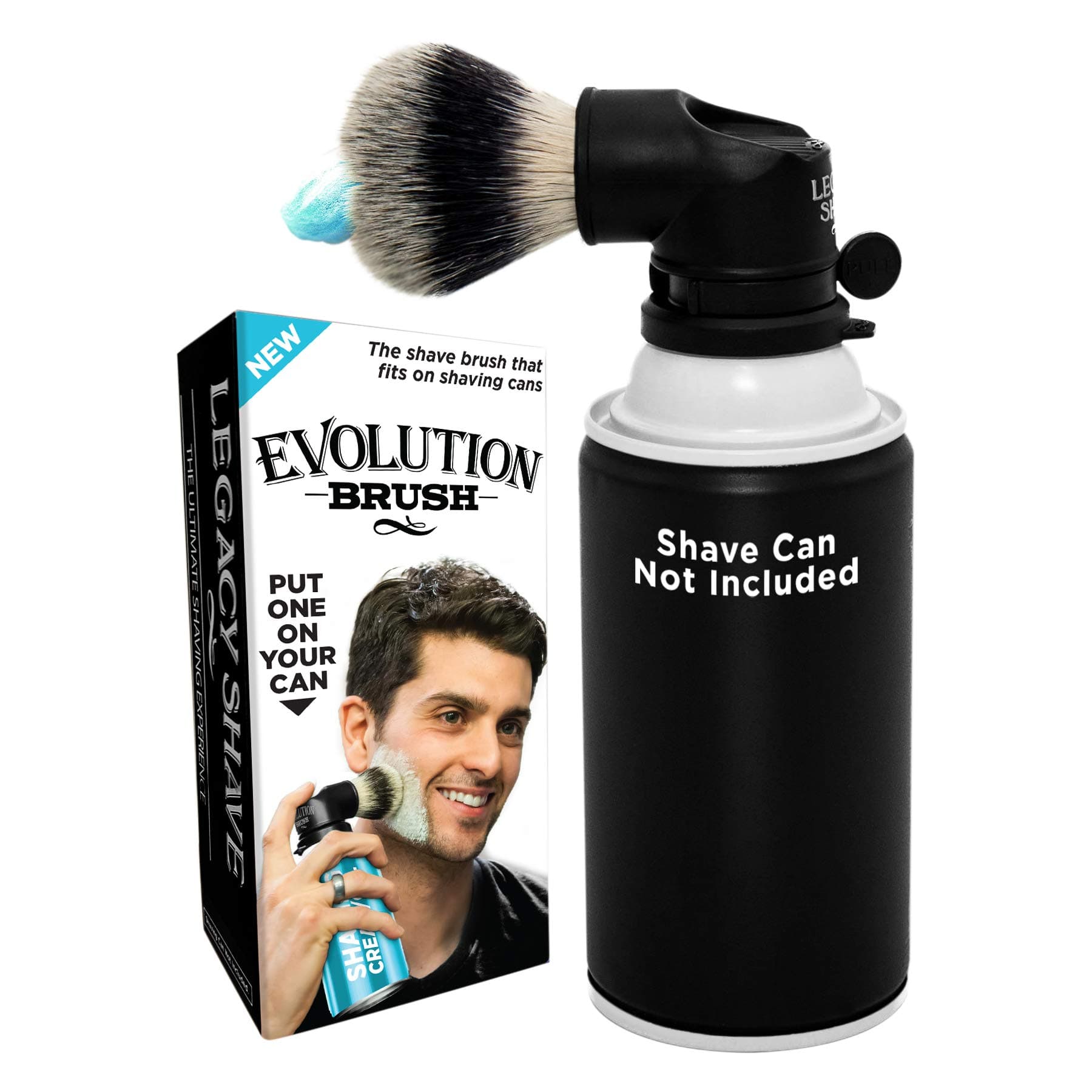 Legacy Shave - Evolution Brush - Universal Shaving Brush Engineered to Attach Directly to Shaving Cream or Shaving Gel Cans - Best Razor Wet Shave Brush for Men & Women - Black
