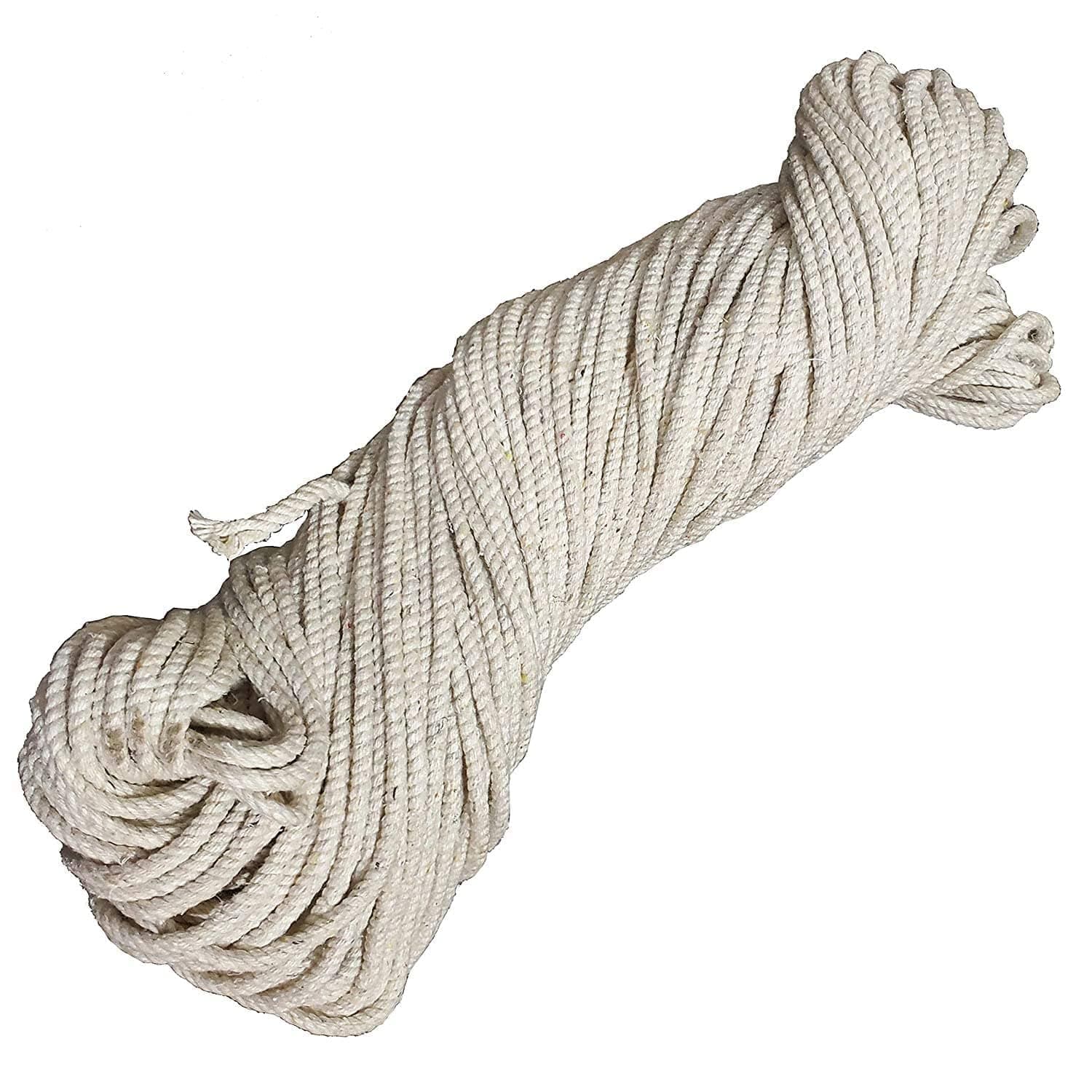 V4L Natural Beige Cotton Rope, Twisted Cord Braided Rope Craft Macrame String Wire DIY Craft (50 m)