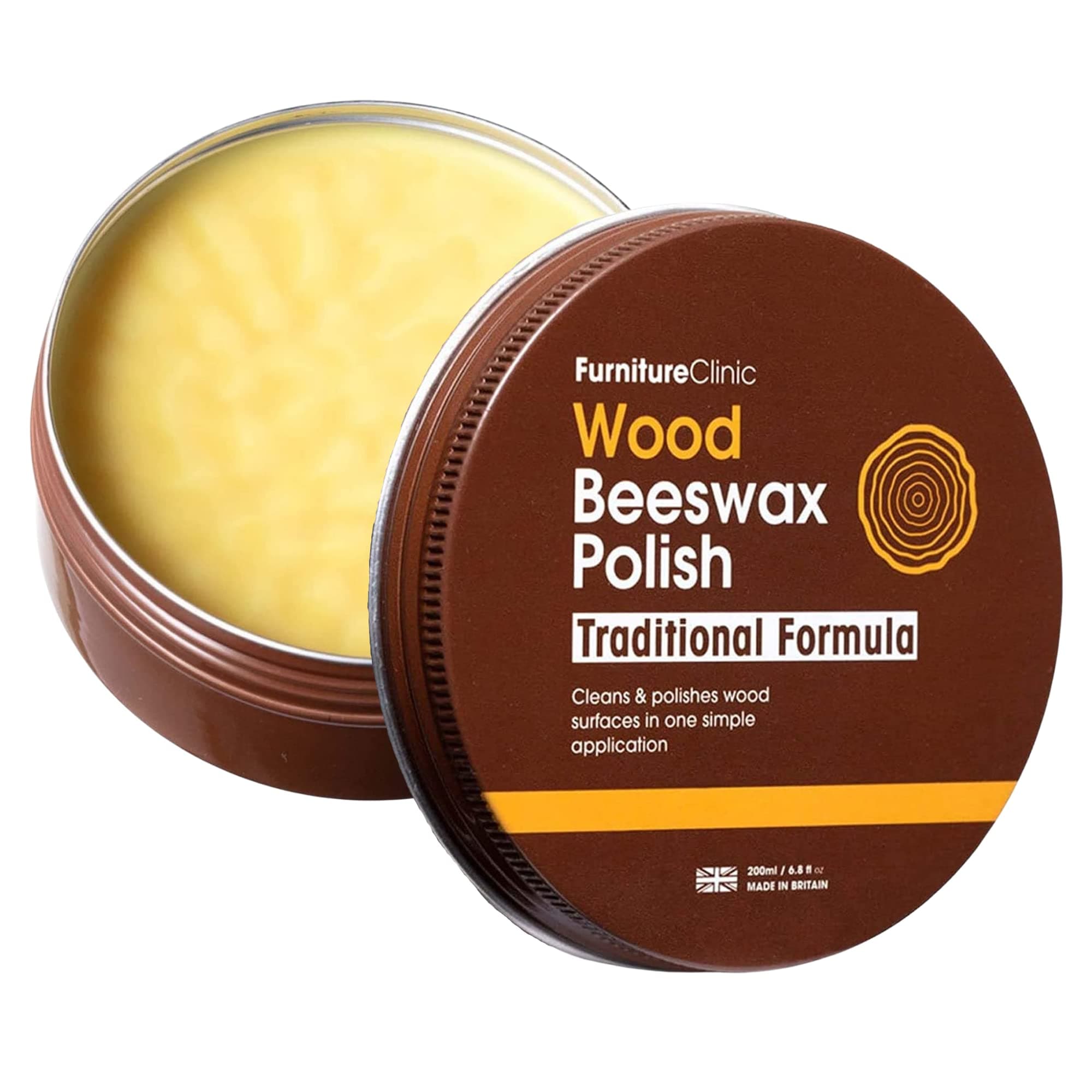 Furniture Clinic Premium Beeswax Polish (6.8oz/200ml) | Condition, Restore, Protect, & Waterproof Wood Furniture, Cabinets, and More | Natural Wax for all Wood Types & Colors - Oak, Teak, Dark & Light