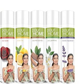 POUR HOME Monsoon, Sandal,Rose, Fusion,Flora Spray Room Freshener Spray - 220ML Each (Combo of 5) | Reduces Odours - Suitable for Home & Office