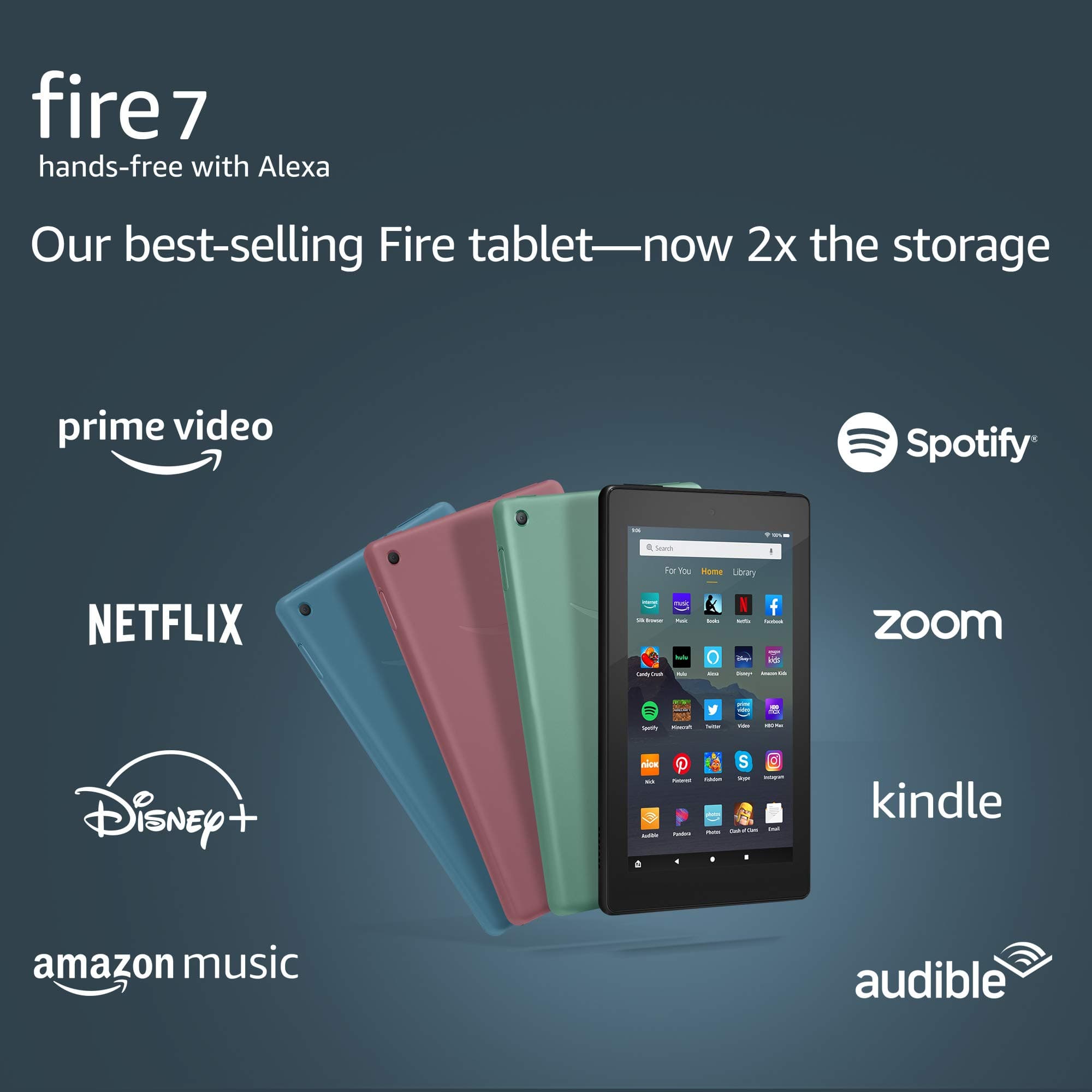 Fire 7 tablet, 7" display, 32 GB, (2019 release), without lockscreen ads, Black