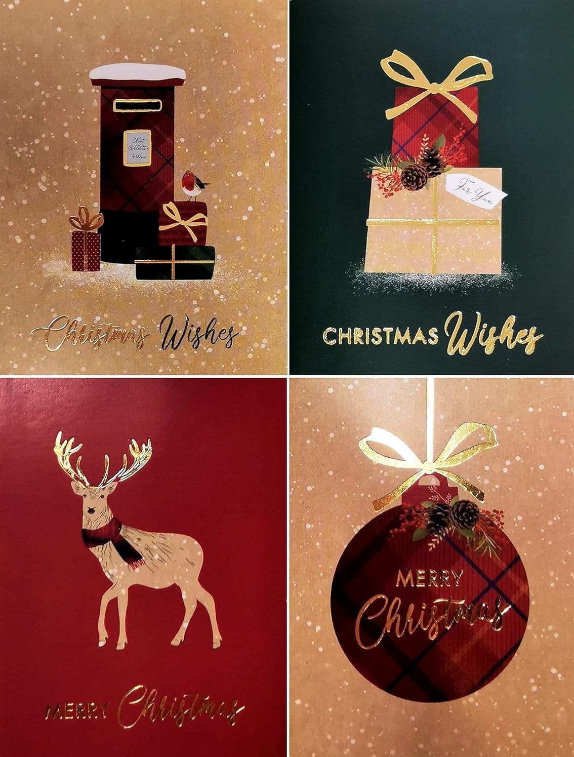 YLAB 16 Pack Mini Christmas Cards with envelopes - Traditional Kraft Designs