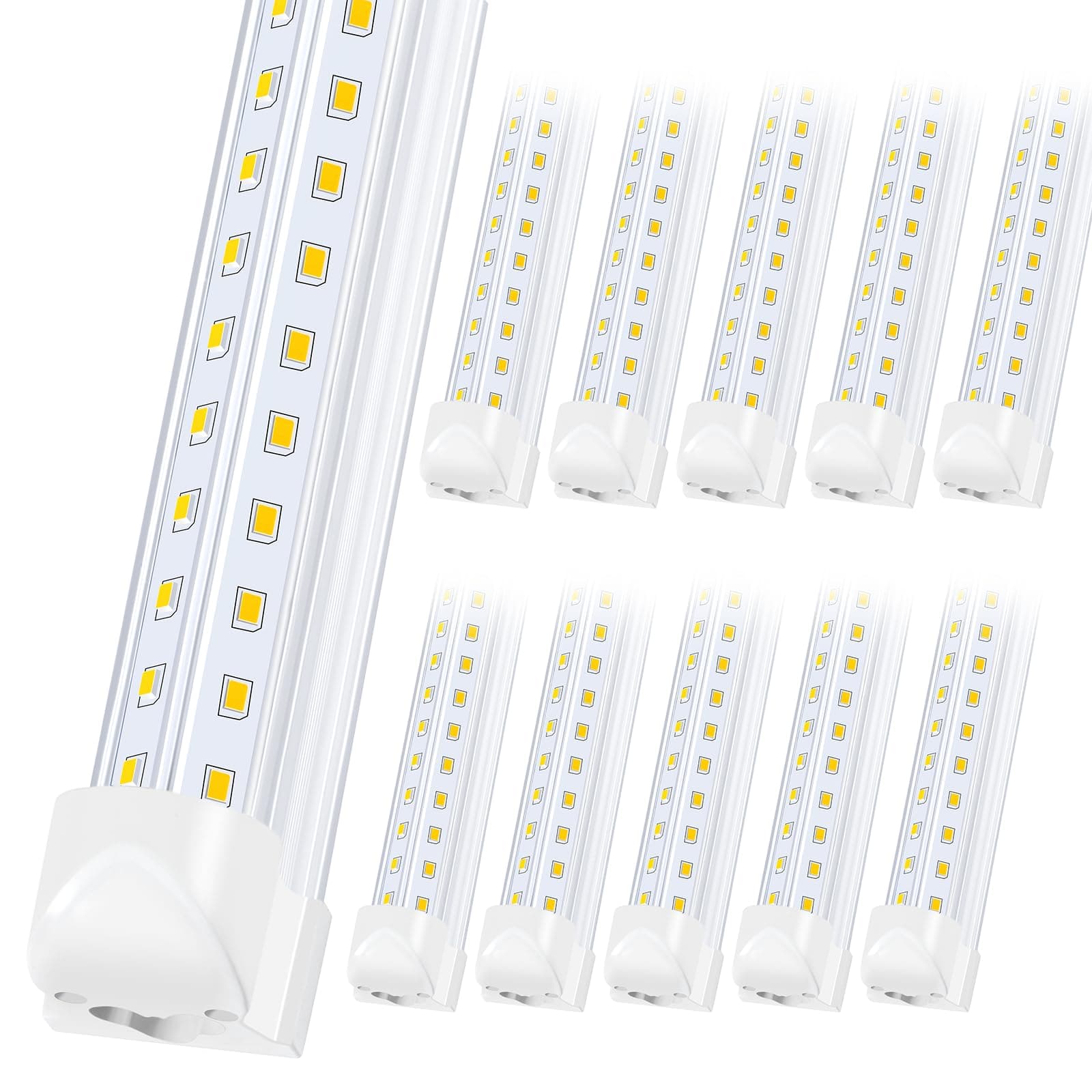 Singteam 10Pack 8Ft LED Shop Light Fixture, 90W Integrated LED Tube Light,10000LM, 6500K, Clear Cover,High Output,Double Row V Shape 270 Degree LED Lighting for Garage Warehouse Workshop Basement