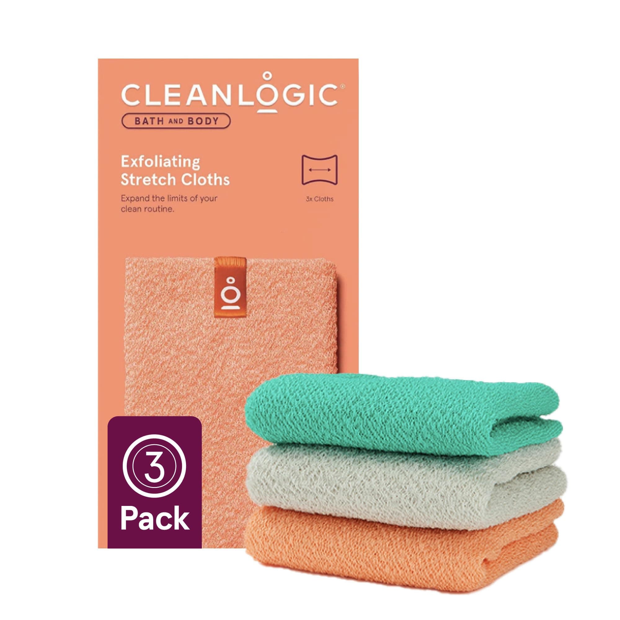 Body Exfoliating Cloth, Stretchy Exfoliator Bath and Shower Washcloths for Smooth and Softer Skin, Reusable Daily Skincare Tool, Assorted Colors, 3 Count Value Pack
