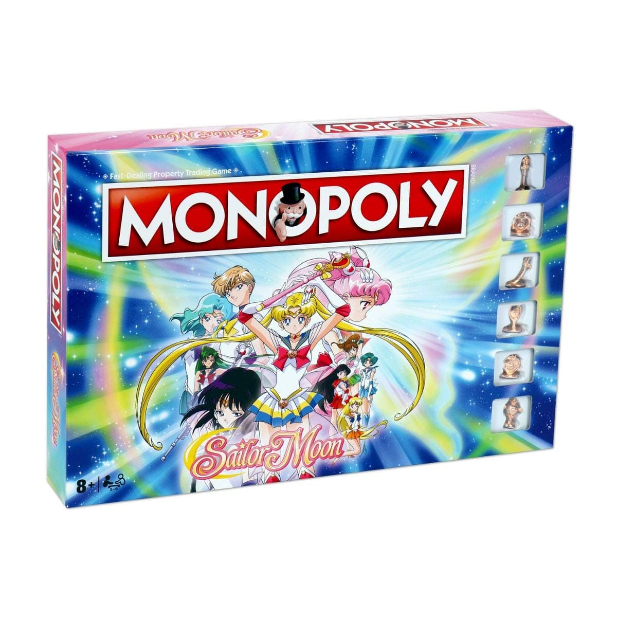 Winning Moves Sailor Moon Monopoly Board Game, Tour characters from the anime including Usagi, Rei, Professor Tomoe and Chibi Moon, 2 plus players for ages 8 and up, fun for the whole family