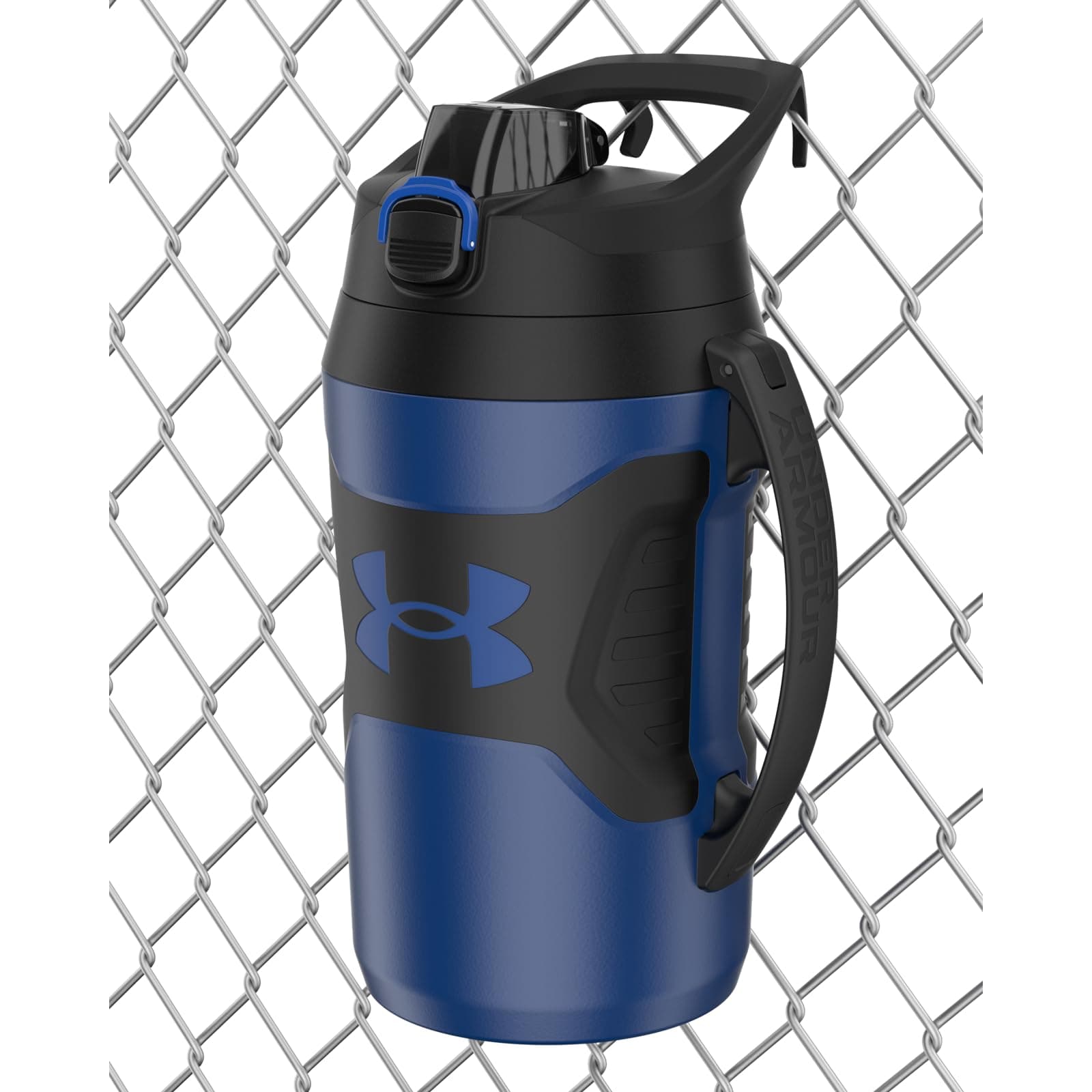 Under Armour Half Gallon Water Bottle Insulated 64oz Insulated Water Bottle with Handle, Fence Hook, Leak Proof, Baseball, Football and More, Royal/Black