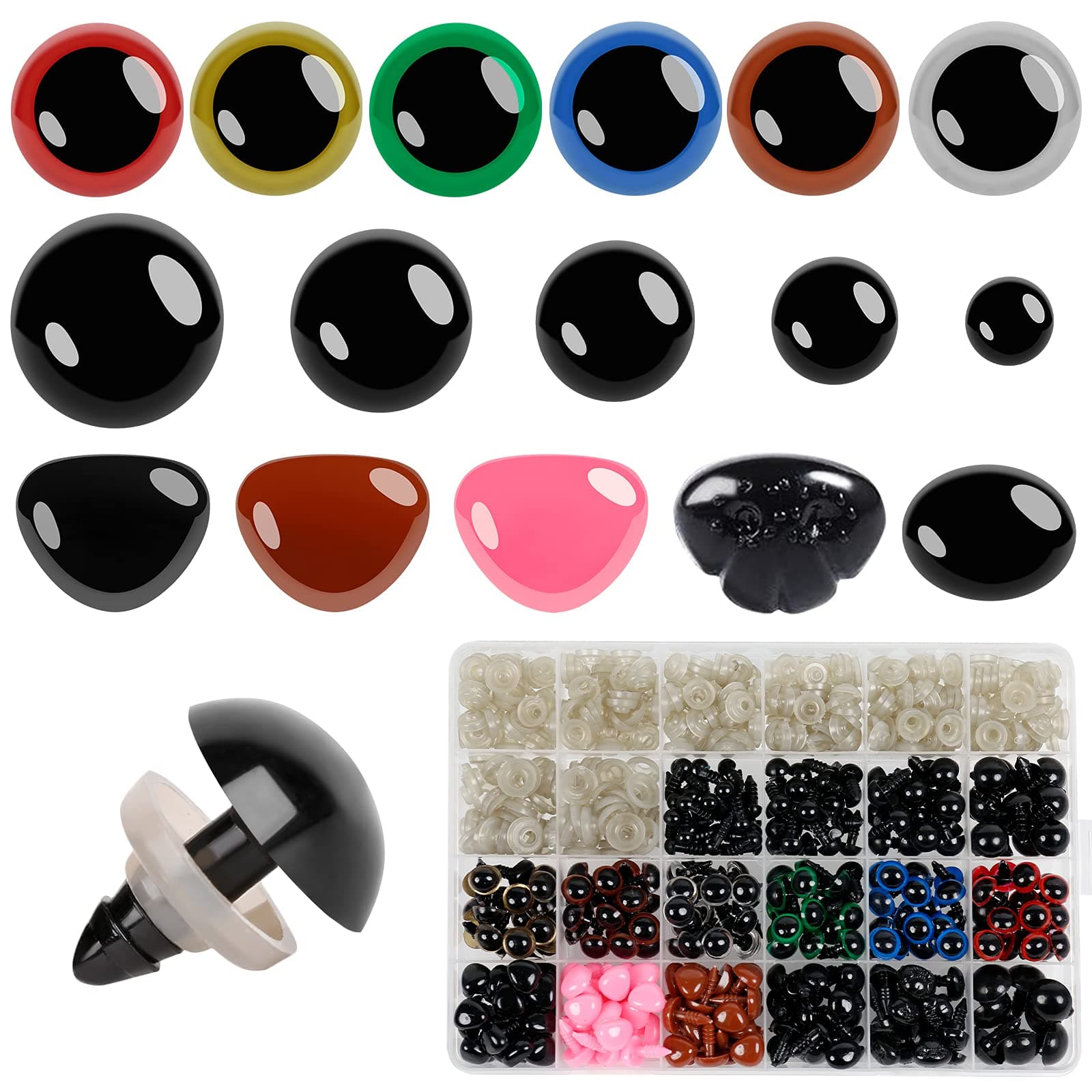 Buylorco 600pcs Plastic Colored Safety Eyes and Noses for Amigurumi, 6mm~14mm