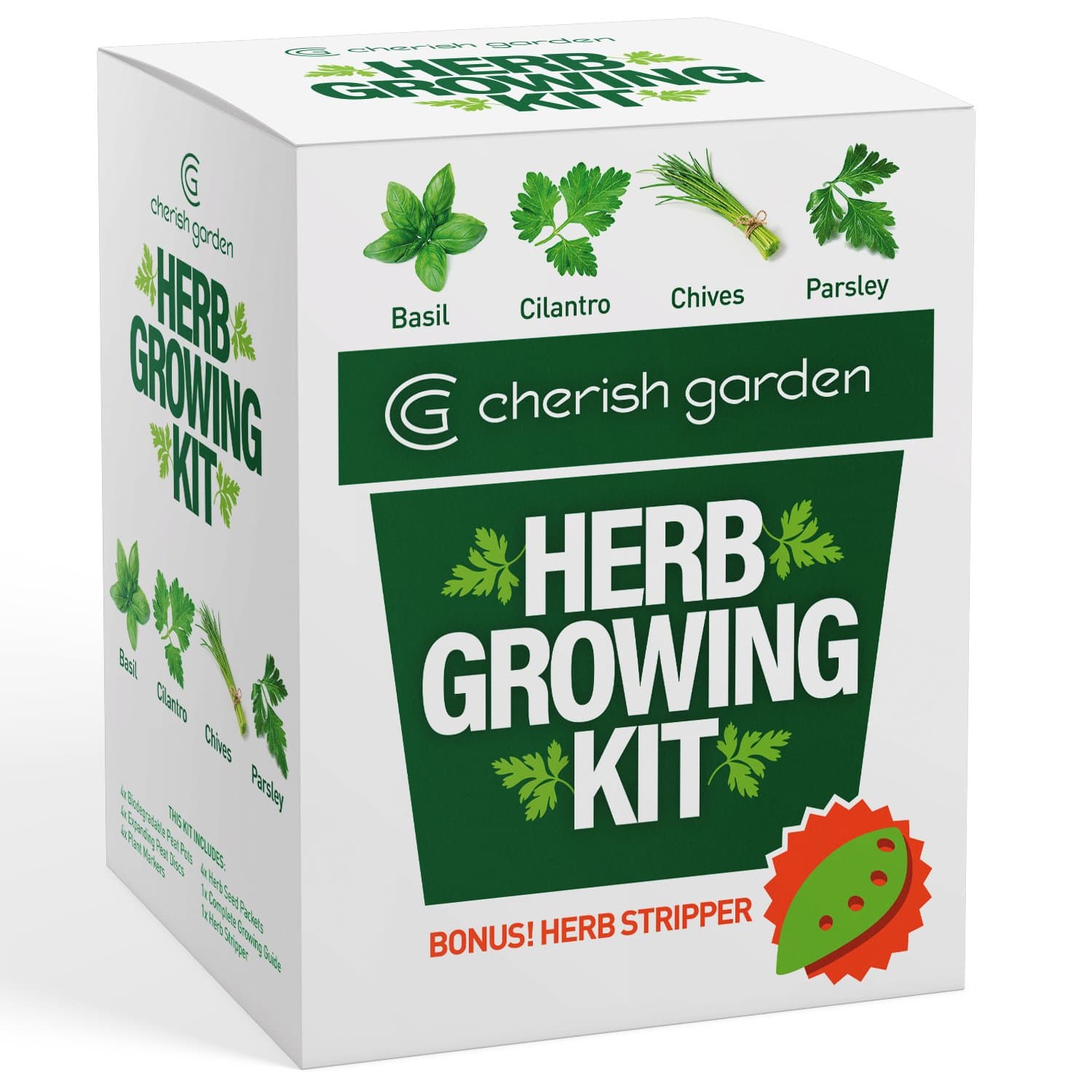 Herb Garden Starter Kit Indoor - DIY Kit for Growing Basil, Cilantro, Parsley, Chives from Seeds - Complete Guide & Bonus Herb Stripper - Indoor Herb Garden by Cherish Garden