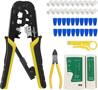 RJ45 Crimp Tool Kit for Cat5 Cat5e Cat6 Modular Plugs Connectors, RJ-11, 6P/RJ-12, 8P/RJ-45 Network Crimping Tool, Modular RJ45 Crimper Strip, Cut, Crimp, All-in-One