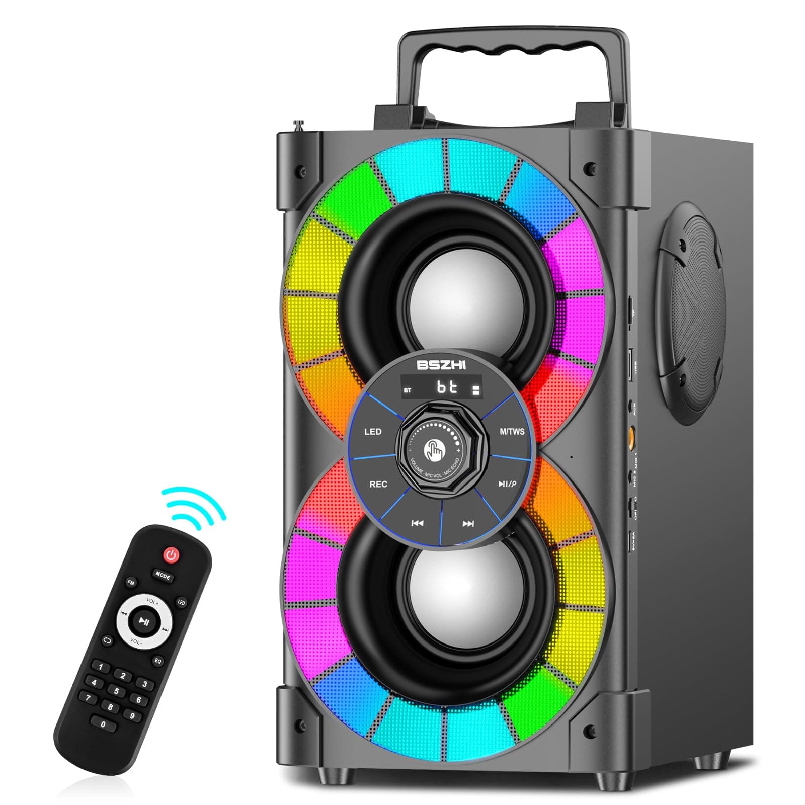 Bluetooth Speakers 80W Big Powerful Wireless TWS Loud Portable Outdoor Home Party Speaker with LED Lights, Subwoofer, FM Radio, Remote and Stereo Bass Sound Boombox