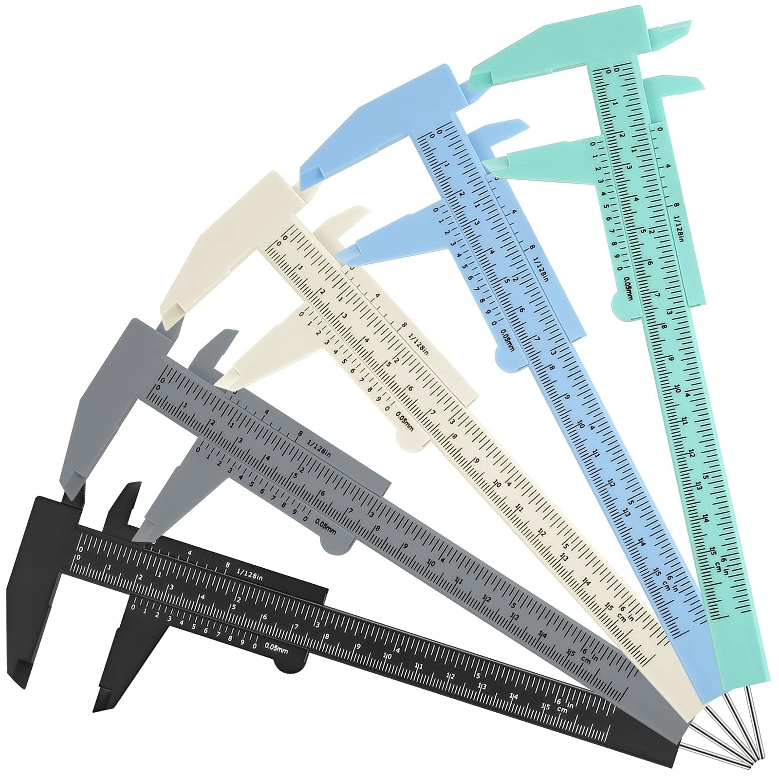 5 Pieces Eyebrow Measuring Ruler, Brow Mapping Ruler Tool, Mini Vernier Caliper Double Scale Plastic Ruler, Sliding Gauge Ruler for Microblading Eyebrow Tattoo Brow Artists Makeup (Fresh Colors)