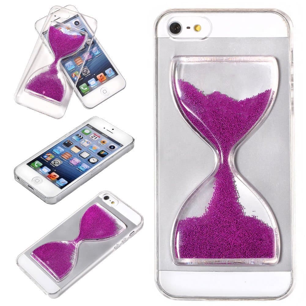 Mabely Quicksand Hourglass 3D fashion Creative Design Quicksand and Star Flow back and forth Transparent Liquid Hard shell phone case for iPhone 6Plus/6s Plus(5.5 inch)Purple