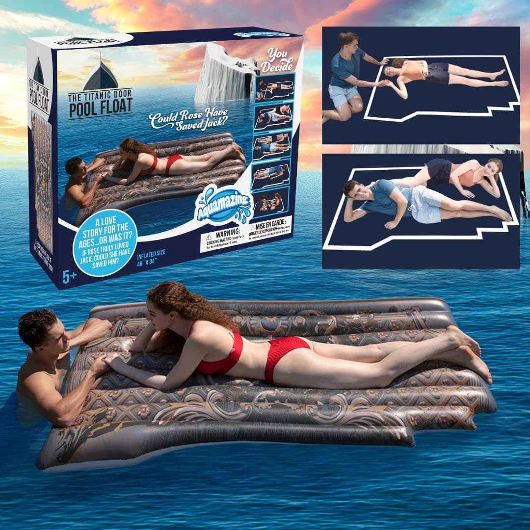 The Original Titanic Movie Pool Float- 48"x 84" Inflatable Double Sized 2-Person Raft of Floating Door, Fun Swimming Lounger- Could Rose Have Saved Jack? Film Fans Summer Party Gift, Outdoor Beach BBQ