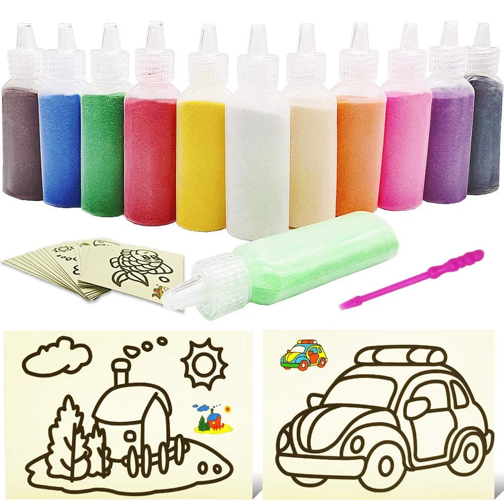 32 Pcs Kids' Sand Art Kits,12 Color Sand Art kit Art Sand Scenic Sand with 20 Sheets Sand Art Painting Cards Set,1.25oz Bottles