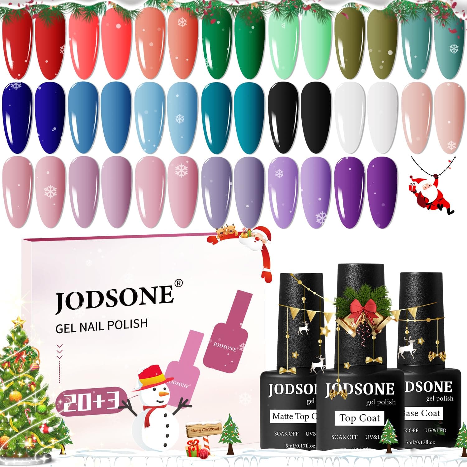 JODSONE Gel Nail Kit 20 Colors High Gloss Gorgeous Gel Nail Polish Base Top Coat Matte Coating Beautiful Gifts Show Charm