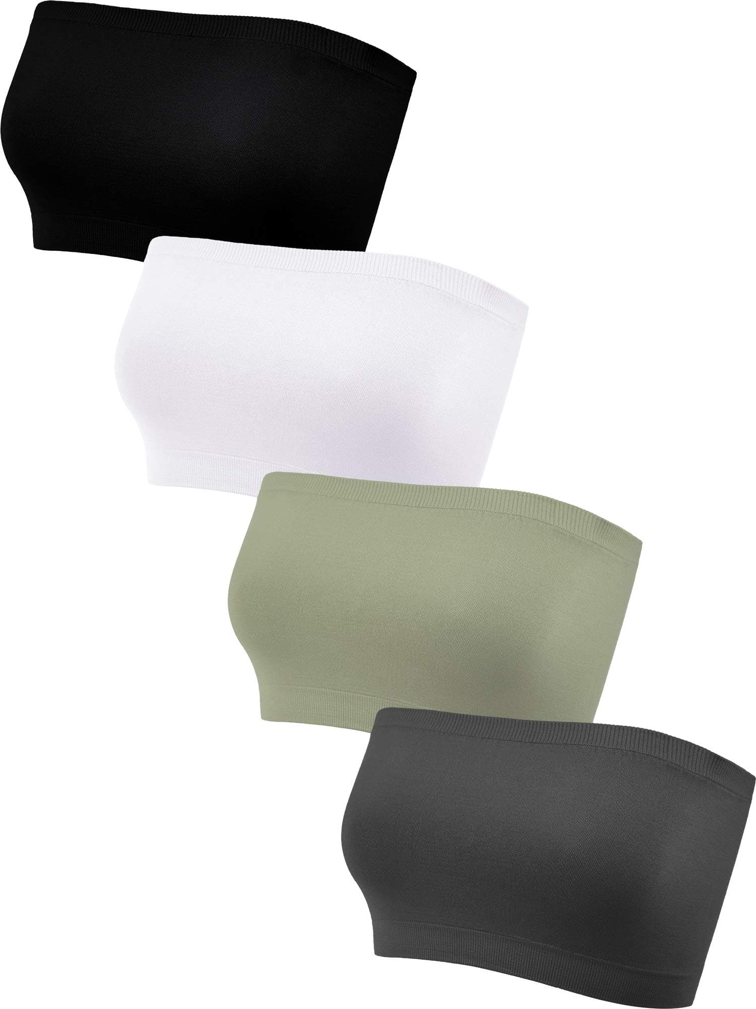 4 Pieces Strapless Bandeau Bra, Seamless Bralettes Stretchy Non Padded Bandeau Tube Top Bra for Women