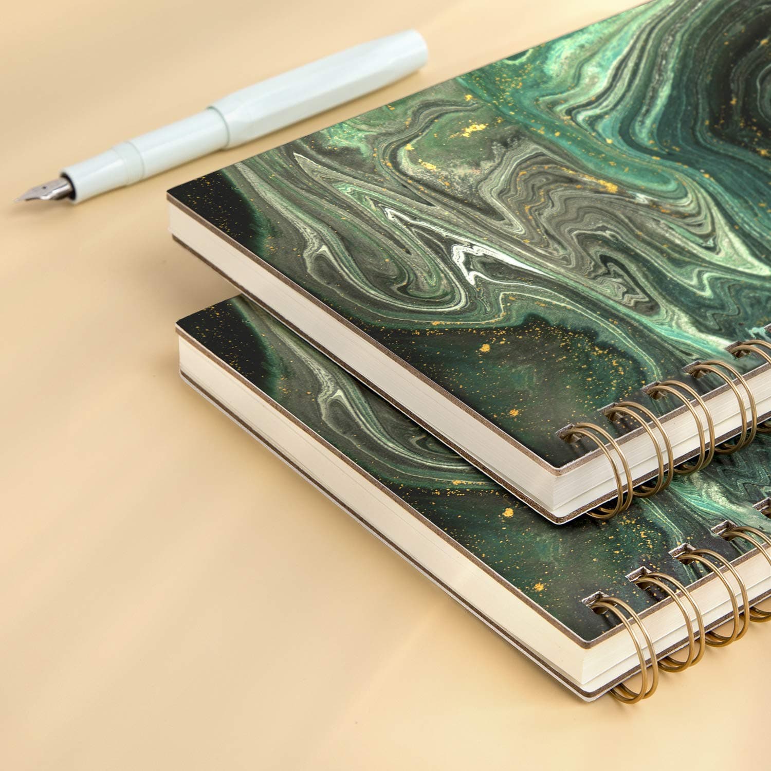 Lined Hardcover Spiral Journal Notebook [Green Marble Print] [A5] [100gsm] [Ruled] Premium Thick Paper - Green