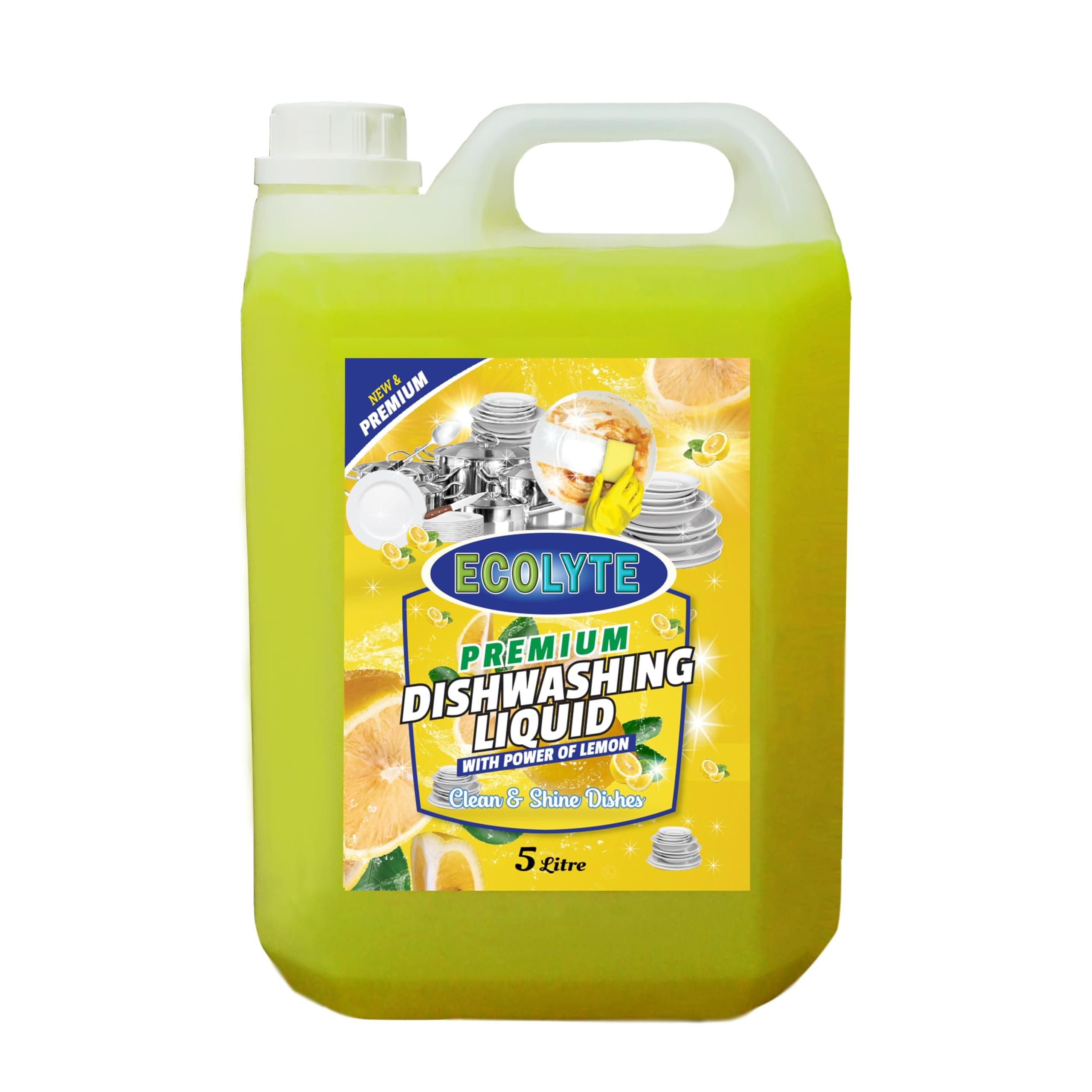 ECOLYTE+ Dishwashing Liquid Soap, Platinum Antibacterial Detergent & Perfect Shine, All Purpose Cleaner, Leaves No Residue, Kitchen Cleaner, Removes Grease & Oil - (Lemon, 5 Liter)