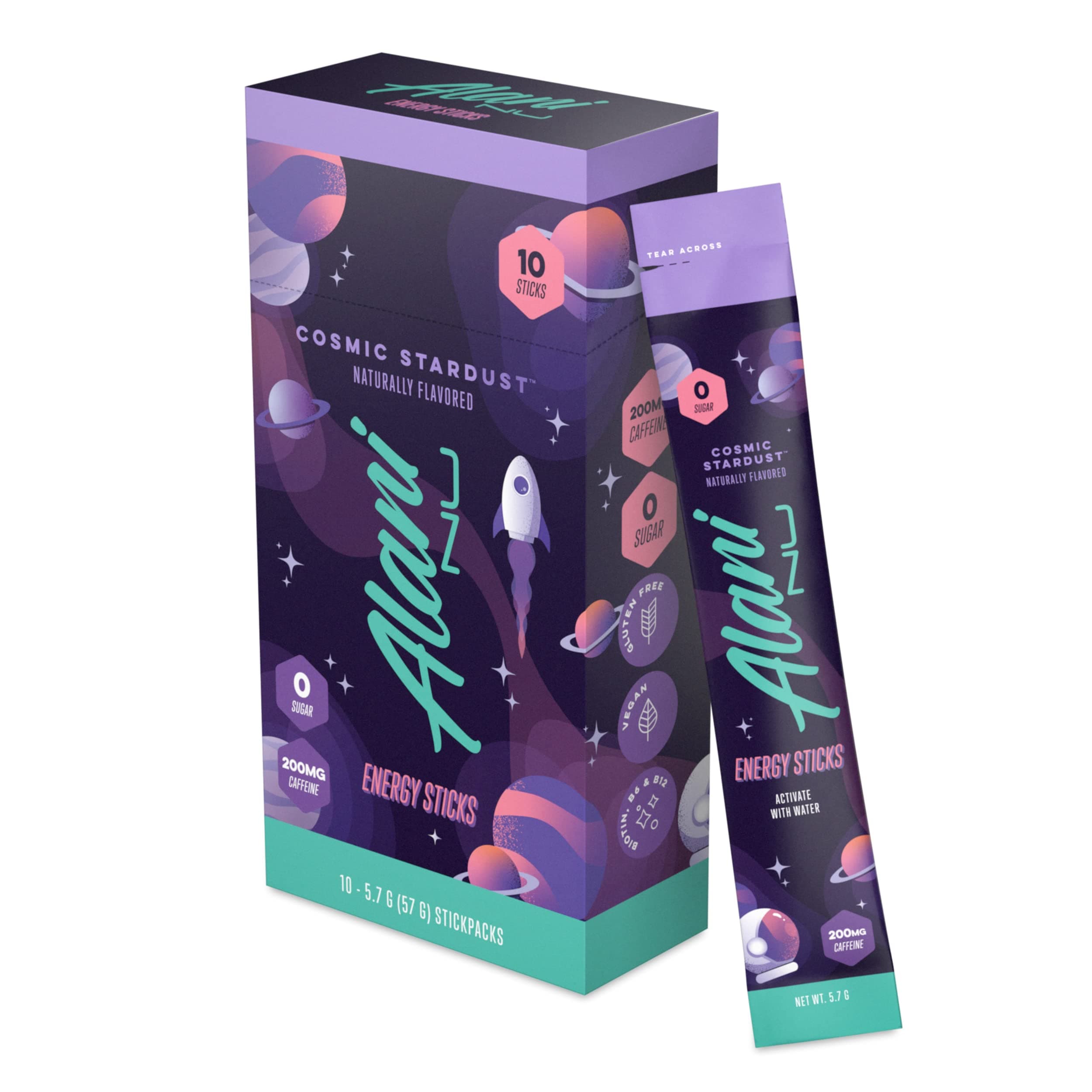 COSMIC STARDUST, Energy Sticks Drink Powder, 200mg Caffeine, Pre Workout Performance with Antioxidants, On-The-Go Drink Mix, Biotin, B Vitamins, Zero Sugar, 5 Calories, 10 Pack