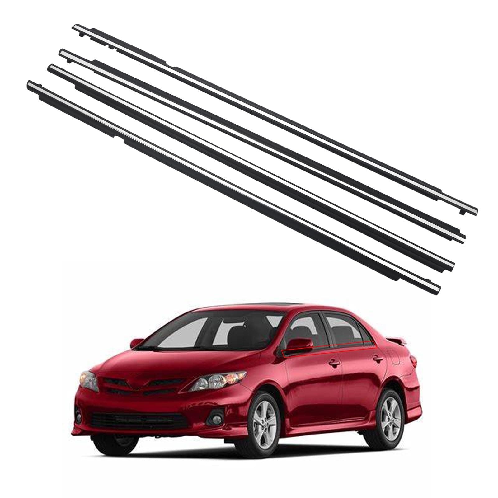 ZONFANT 4 Pcs Chrome Car Outer Door Window Moulding Trim Weatherstrip Seal Belt Compatible with 2009-2013 Corolla, Replace#75710-02210 75720-02210 75730-02190 75740-02190