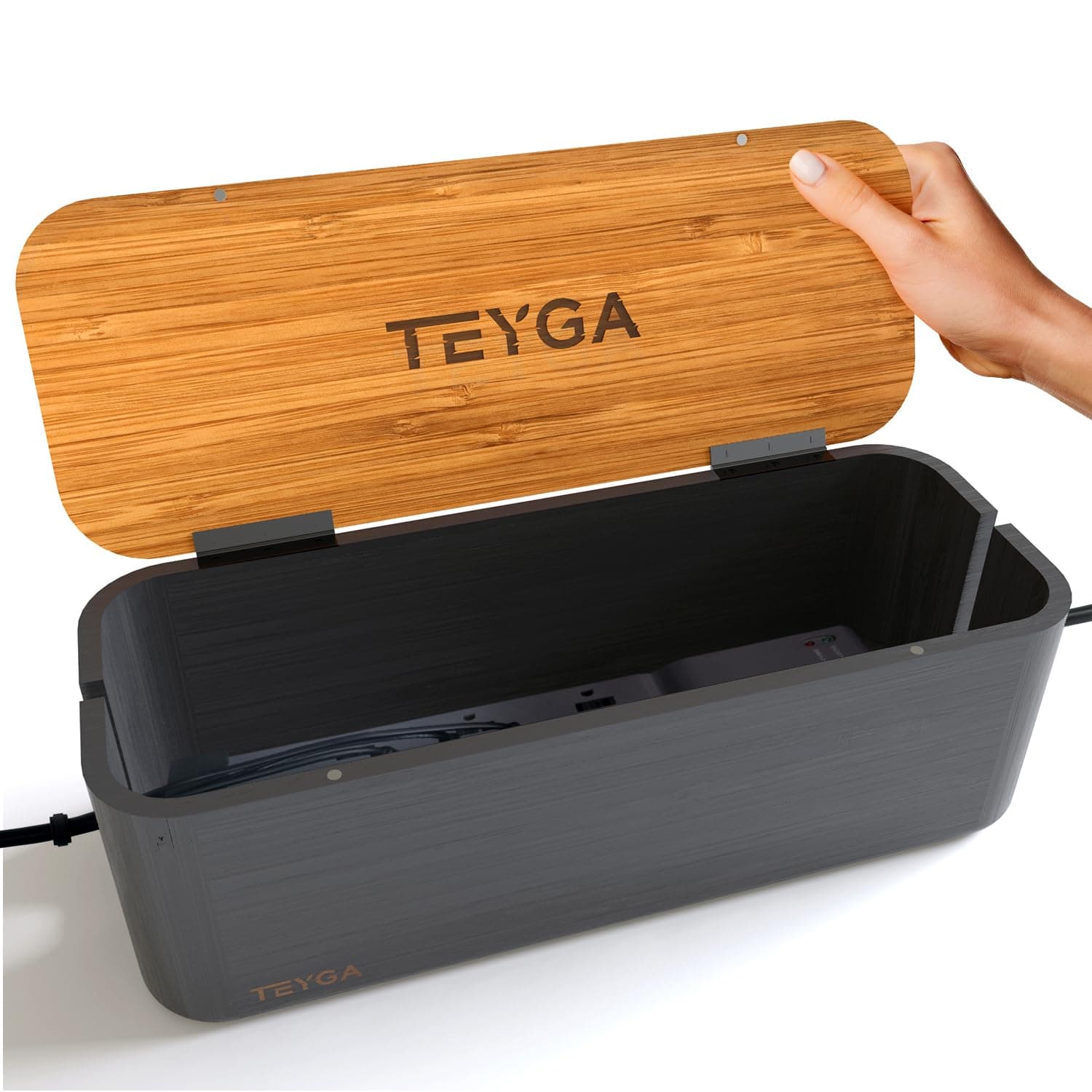BamBox Premium by TEYGA - Indestructible Bamboo Cable Management Box - Stylish Cord Organizer and Surge Protector Cover