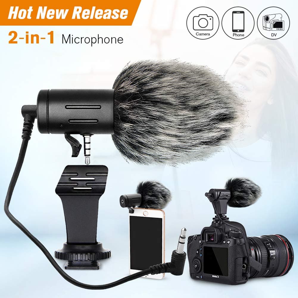 Camera Microphone, Video Interview Microphone Directional Recording Shotgun Mic with Shock Mount for iPhone/Andoid Smartphones, Nikon/Canon/Sony Camera/DV Camcorder Audio Recorder PC (MIC1)