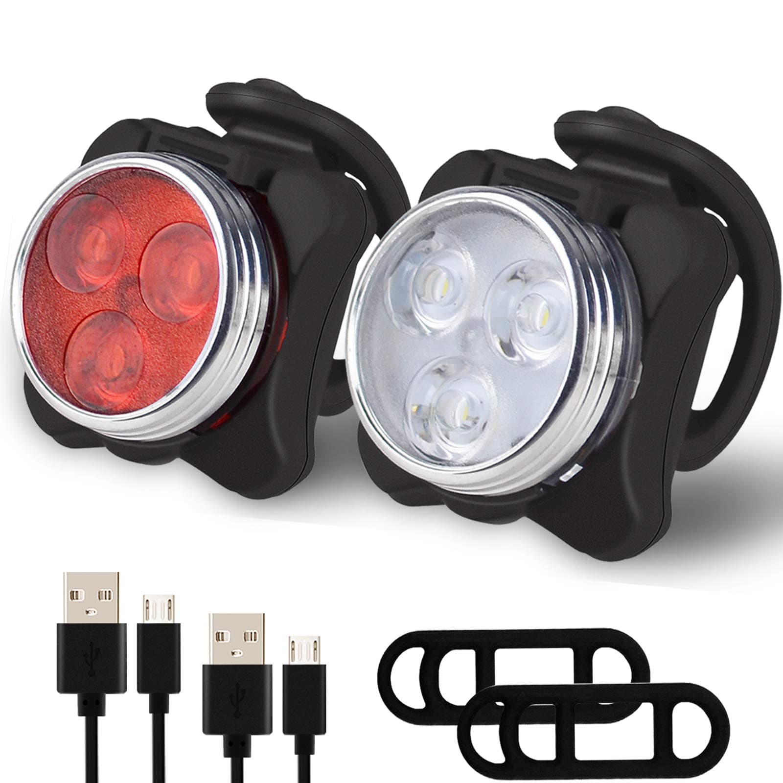 Bike Light Set, Super Bright USB Rechargeable Waterproof Mountain Road Safety & Easy Mount LED Bicycle Lights, USB Cycling Front & Rear Light