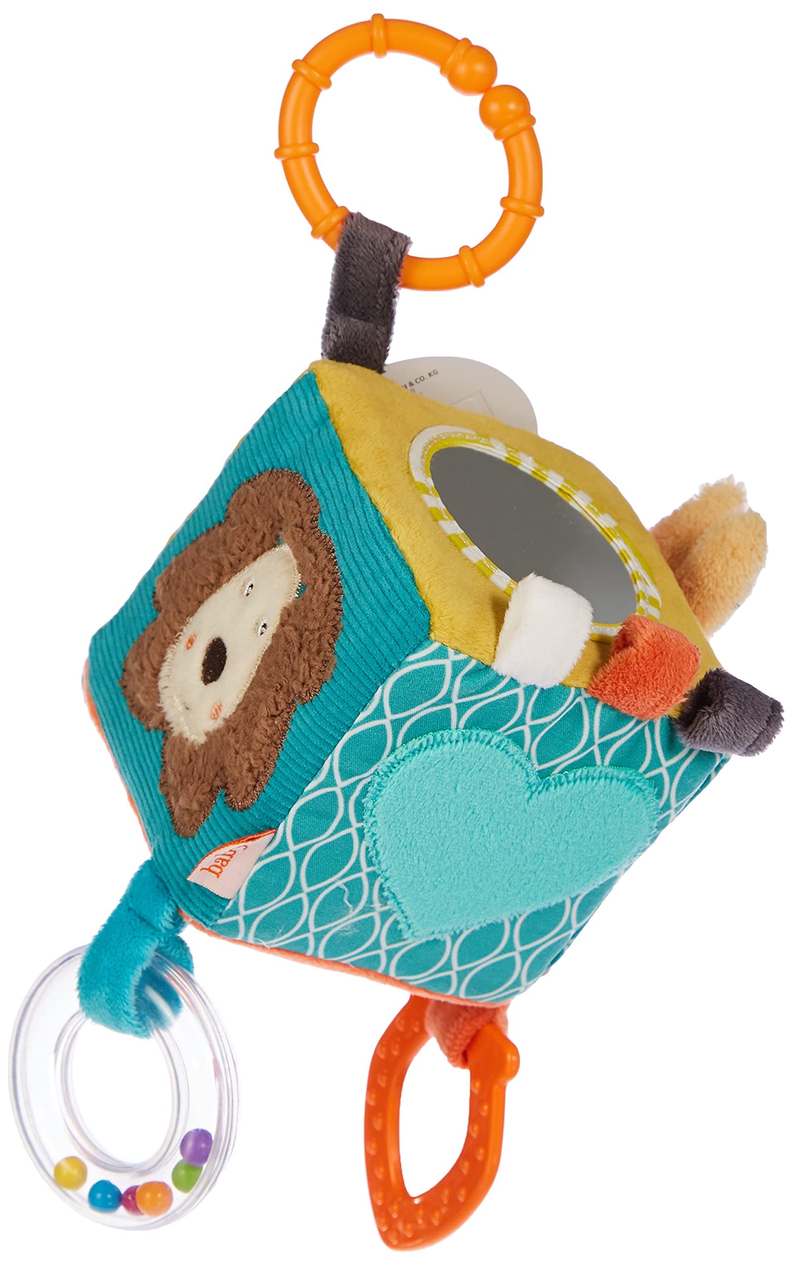 Fehn 066029 Funky Friends Activity Cube – Motor Skills Toys to Hang Up – for Babies and Toddlers from Newborns Upwards – Dimensions : 10 X 10 cm