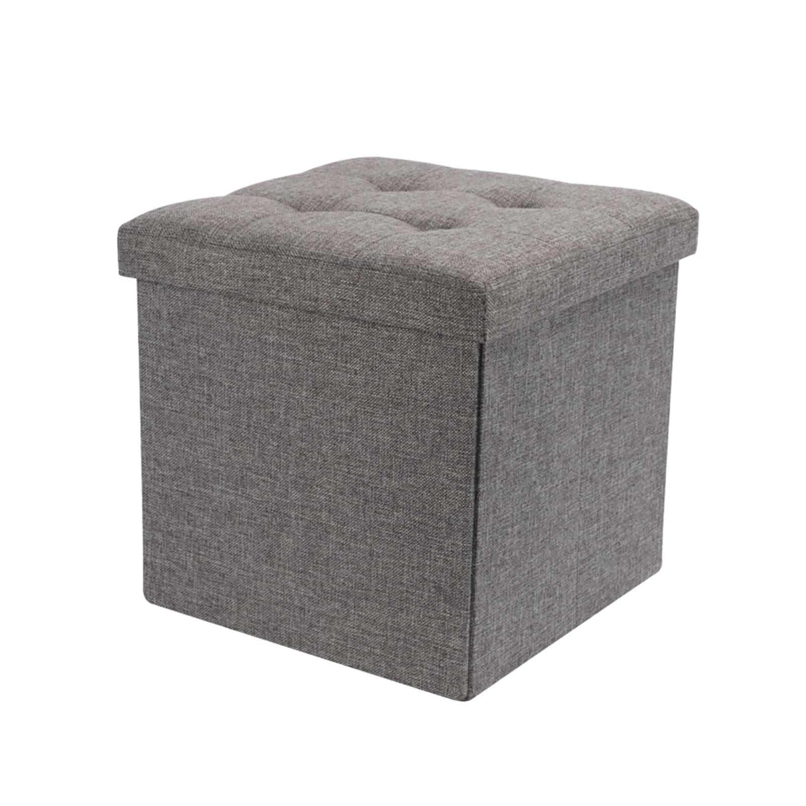 Dripex Small Folding Ottoman Storage Box Toy Chest and Footstool Grey Ottoman Storage Box Linen Fabric, 40L Capacity, Comfy Sponge Bench Space Saving (38 x 38 x 38 cm)…