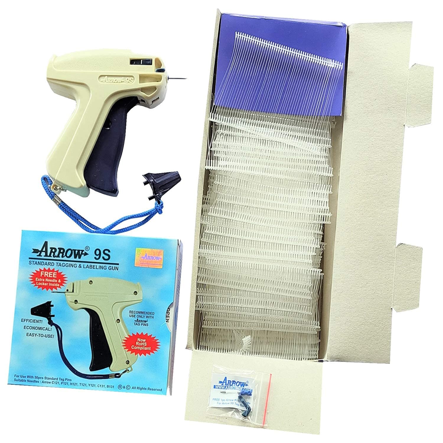 GREENGROW tag Gun Arrow 9S Machine + 5000pcs 15 MM TAG Clothing Garment Price Label Tag Gun Tagging Barbs Free with 1 Needle (Dark Cream)