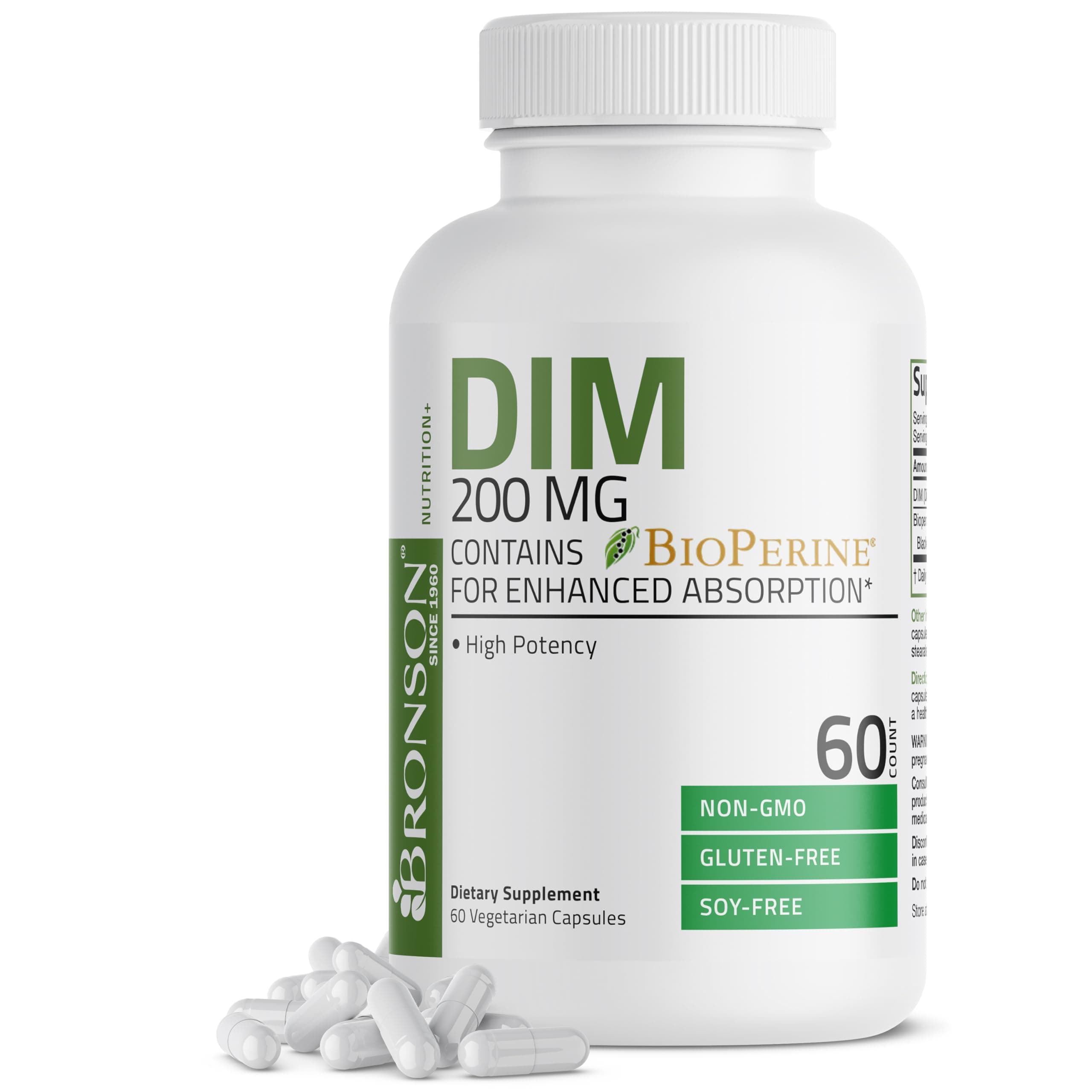 DIM 200 MG Supplement Diindolymethane with BioPerine for Enhanced Absorption, Estrogen Metabolism & Maintains Balanced Hormone Levels, 60 Vegetarian Capsules