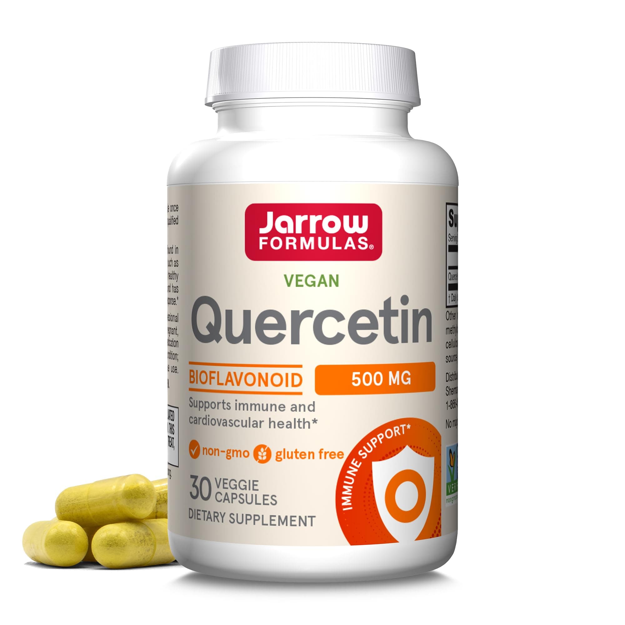Jarrow Formulas Quercetin 500mg Capsules - 30 Veggie Caps - Supports Antioxidant Status, Cardiovascular Health & Immune Health - 30 Servings