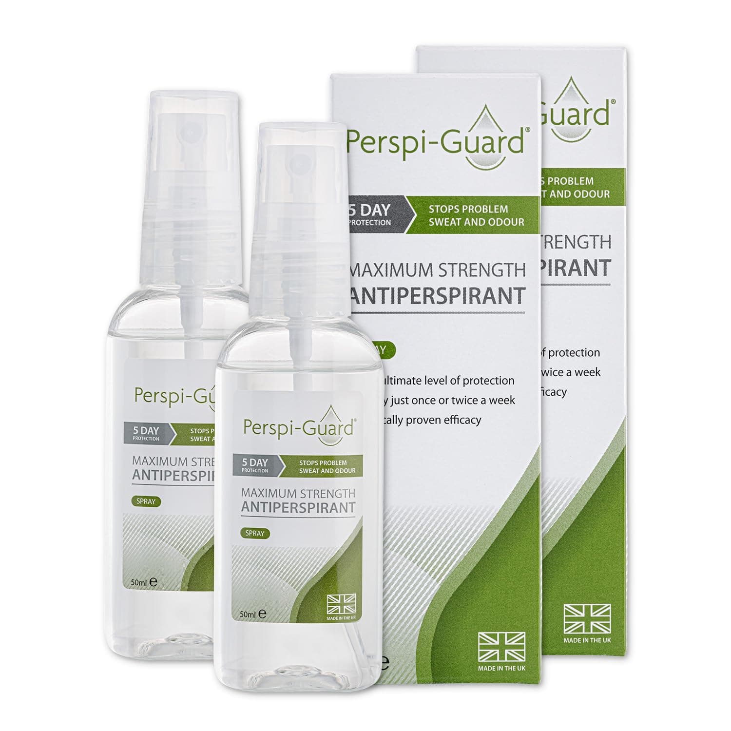 Perspi-Guard maximum strength antiperspirant spray 50 millilitres twin pack