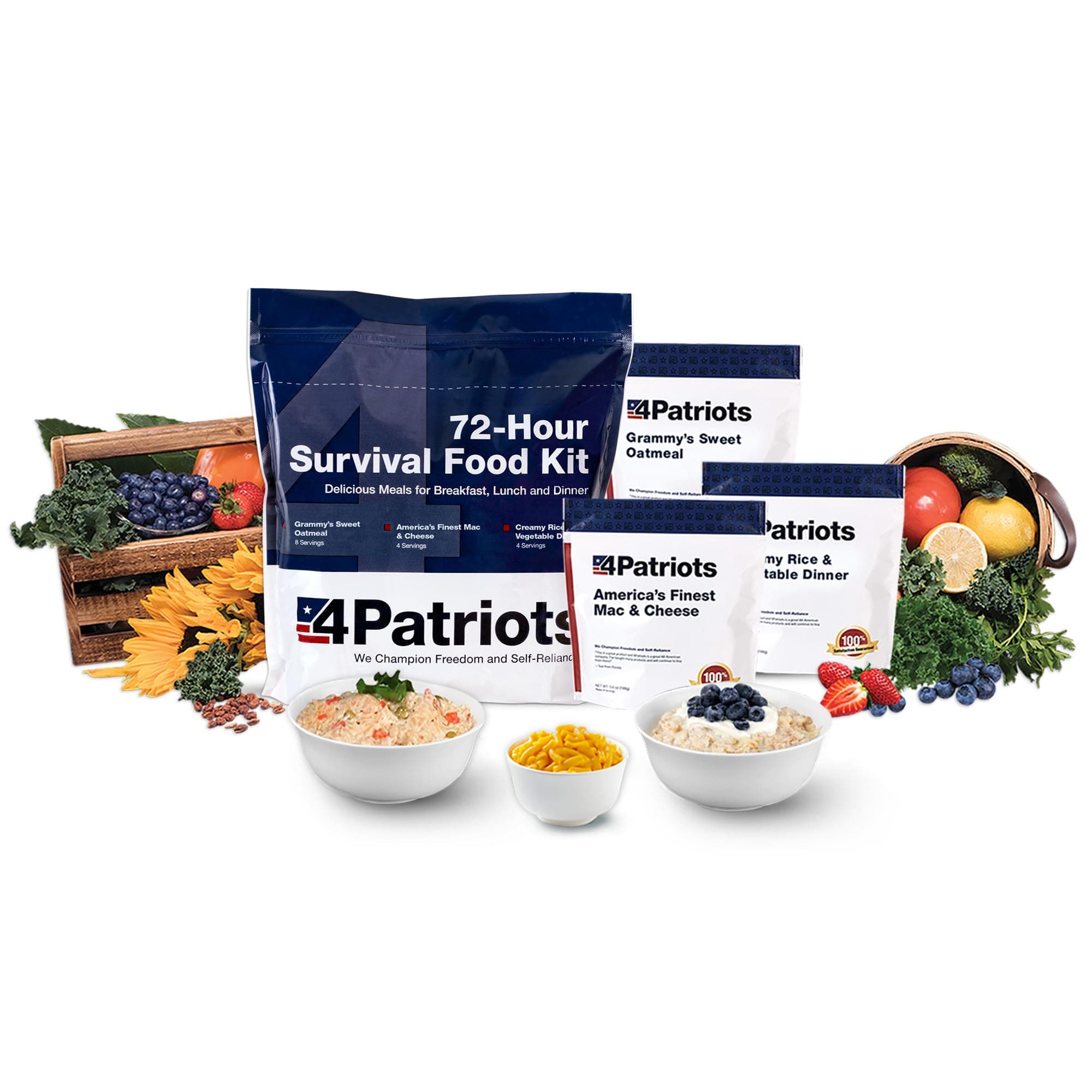 4Patriots 72-Hour Emergency Food Supply Survival Kit, Perfect for Camping, Freeze Dried Preparedness Food, Designed to Last 25 Years, Be Ready with 16 Servings of Delicious Breakfast, Lunch, & Dinner