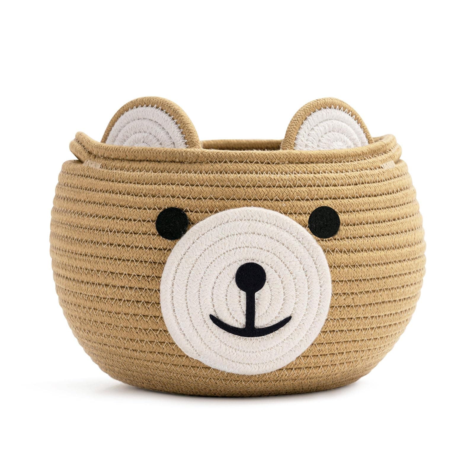 Cotton Rope Baby Basket for Nursery, Bear Gift Baskets for Kids, Empty Baby Shower Basket with Handles, Small Cute Animal Baskets, Brown, 10.5"D x 8.5"H