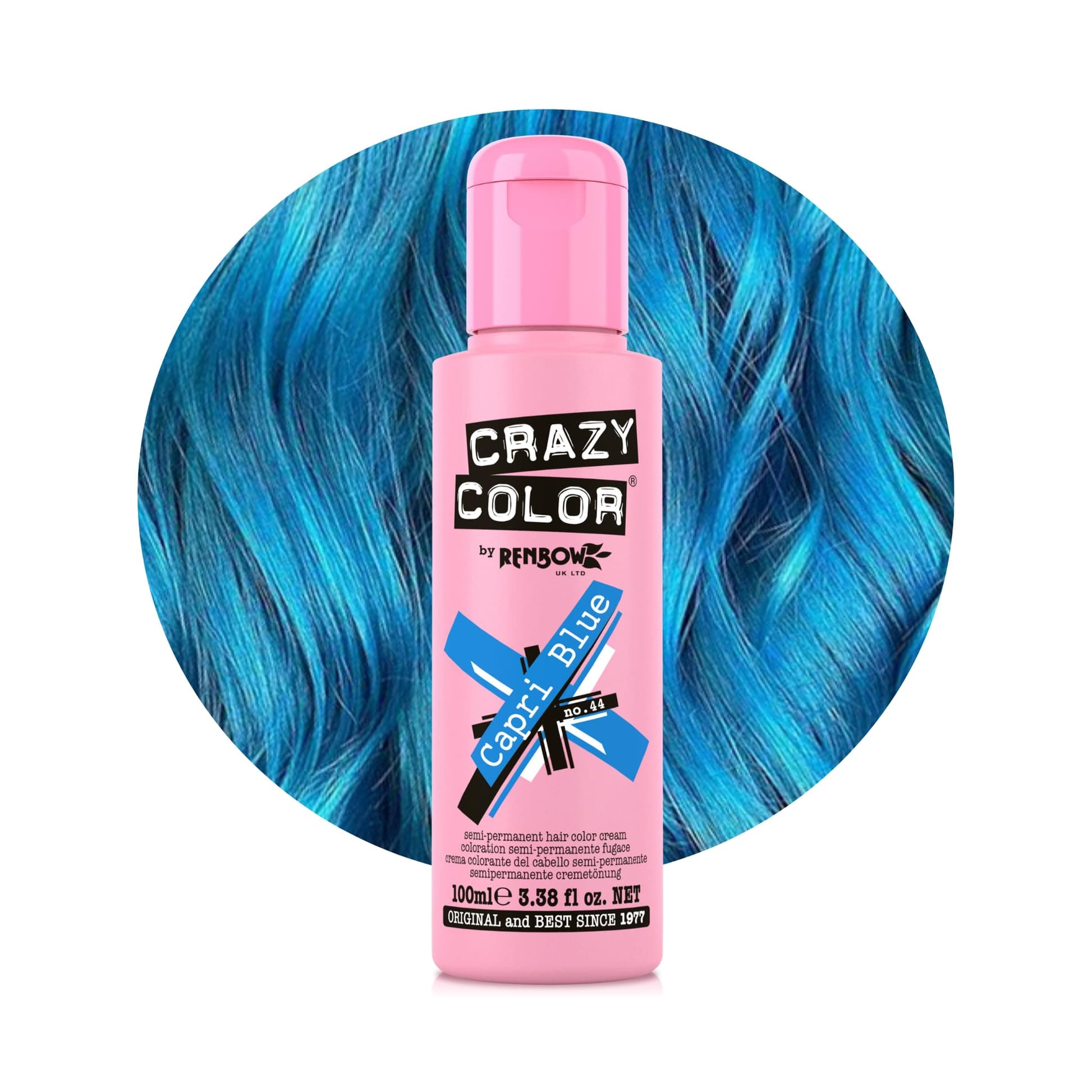 Crazy Color Hair Dye - Vegan and Cruelty-Free Semi Permanent Hair Color - Temporary Dye for All Hair Types, #44, Capri Blue 100 ml