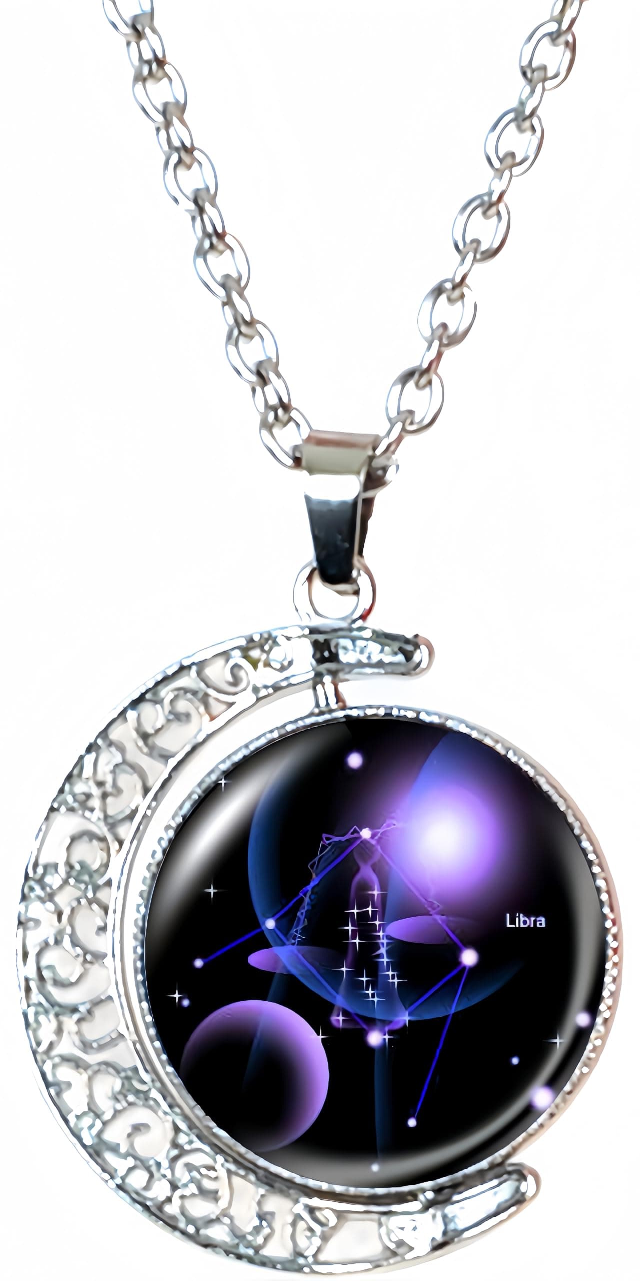 Zodiac Necklace Jewelry Birthday Gifts Astrology 12 Constellation Horoscope Sign Galaxy Crescent Half Moon Pendant Necklace