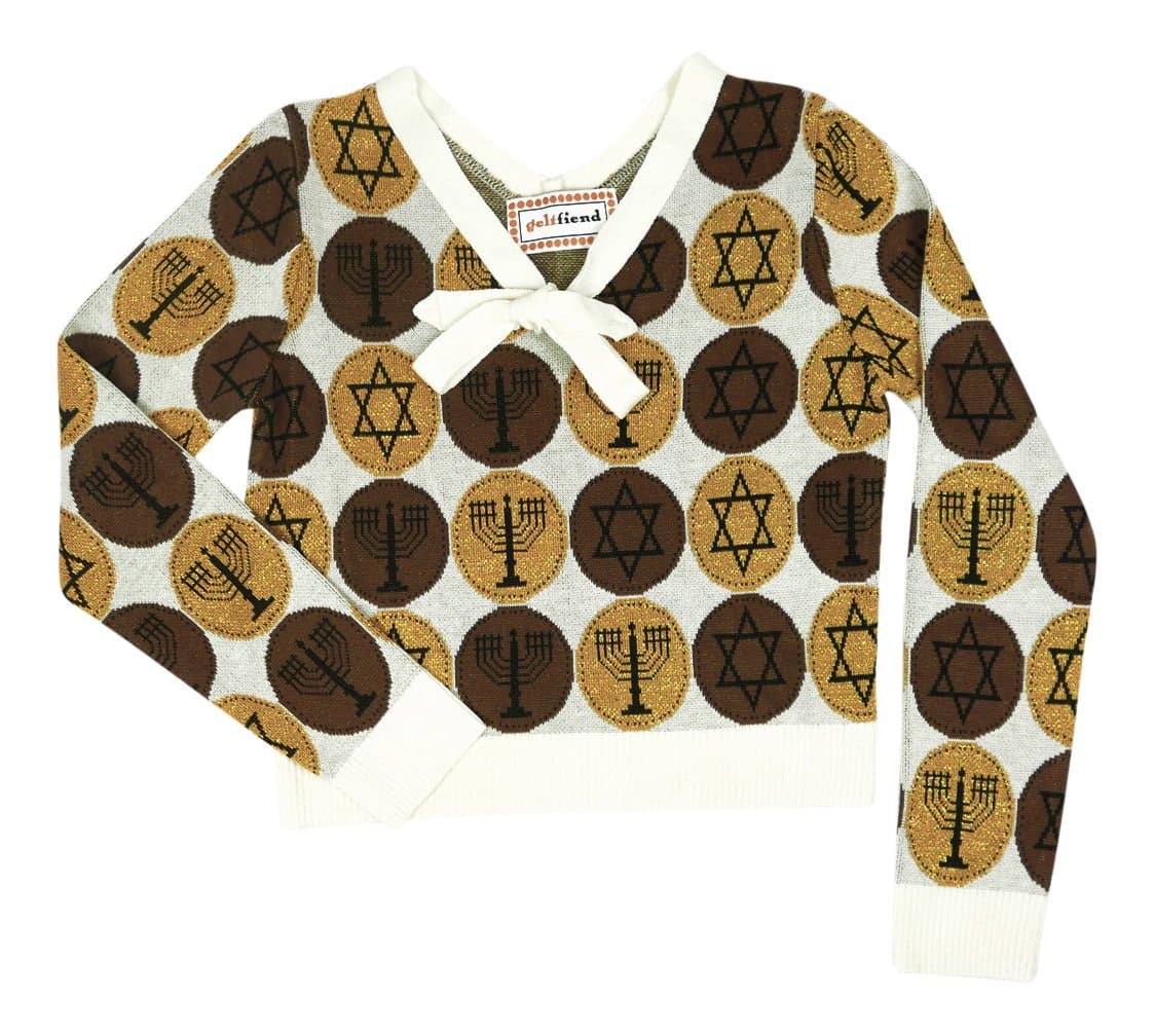 Womens Geltdigger Hanukkah Sweater Medium White Brown And Gold
